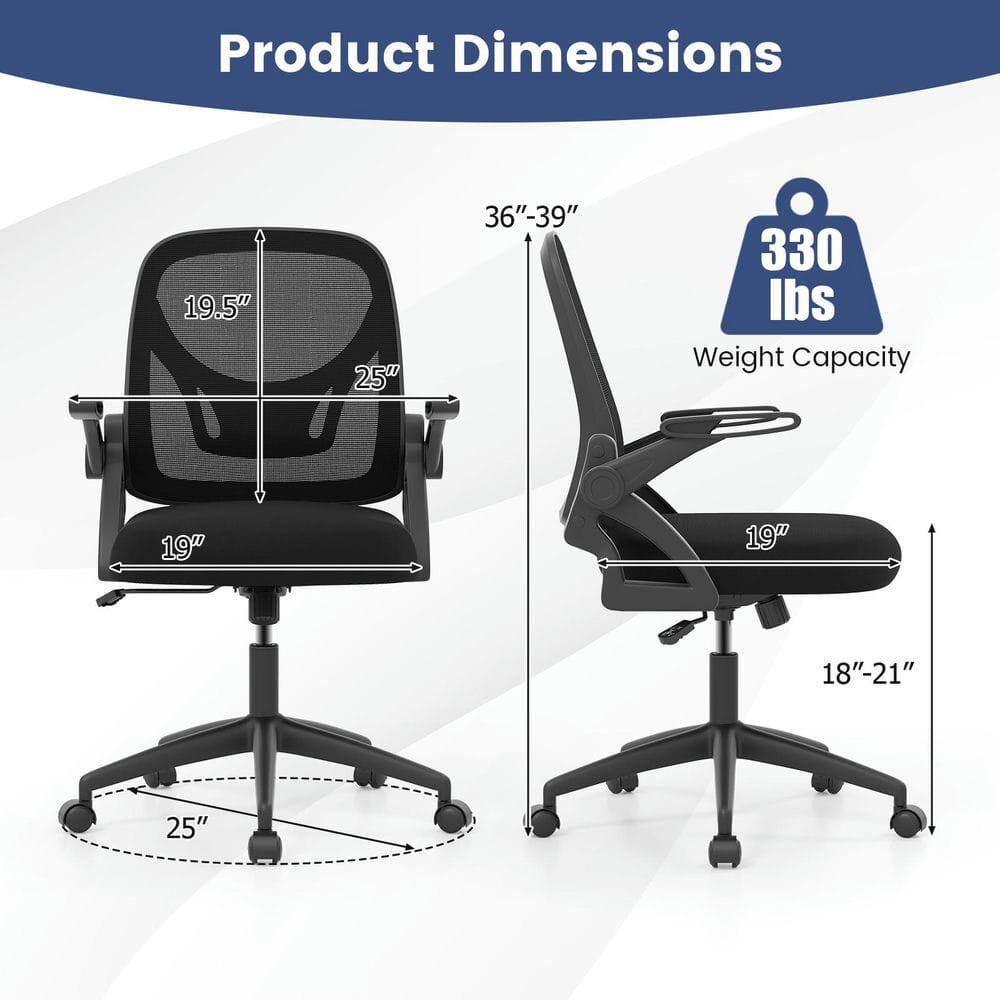 Product Dimensions:  
- Seat Width: 19"  
- Seat Depth: 19"  
- Back Height: 25"  
- Overall Height: 36"-39"  
- Base Diameter: 25"  

Weight Capacity: 330 lbs