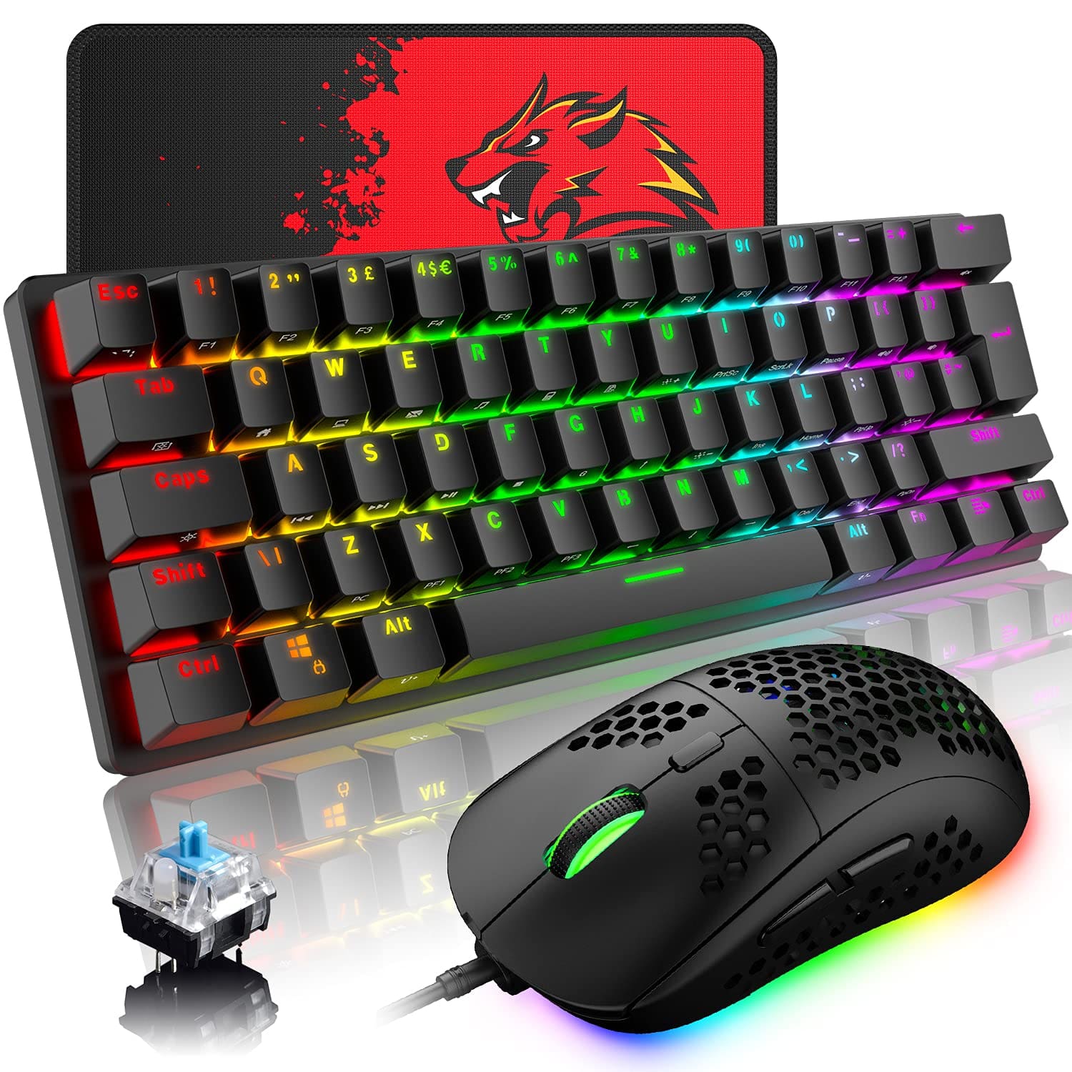 HM 1810 - Wired Gaming Mouse Combo Chroma Rgb Backlit Mechanical With Anti ghosting Floating Keycaps Metal Plate Type - Default