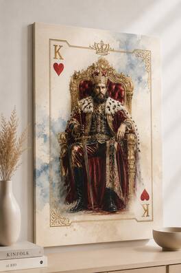 FC Design - Large King of Hearts Royal Card Wall Art Canvas Print 24x36" Regal Throne Fantasy Playing Painting for Home Decor - MultiColor
