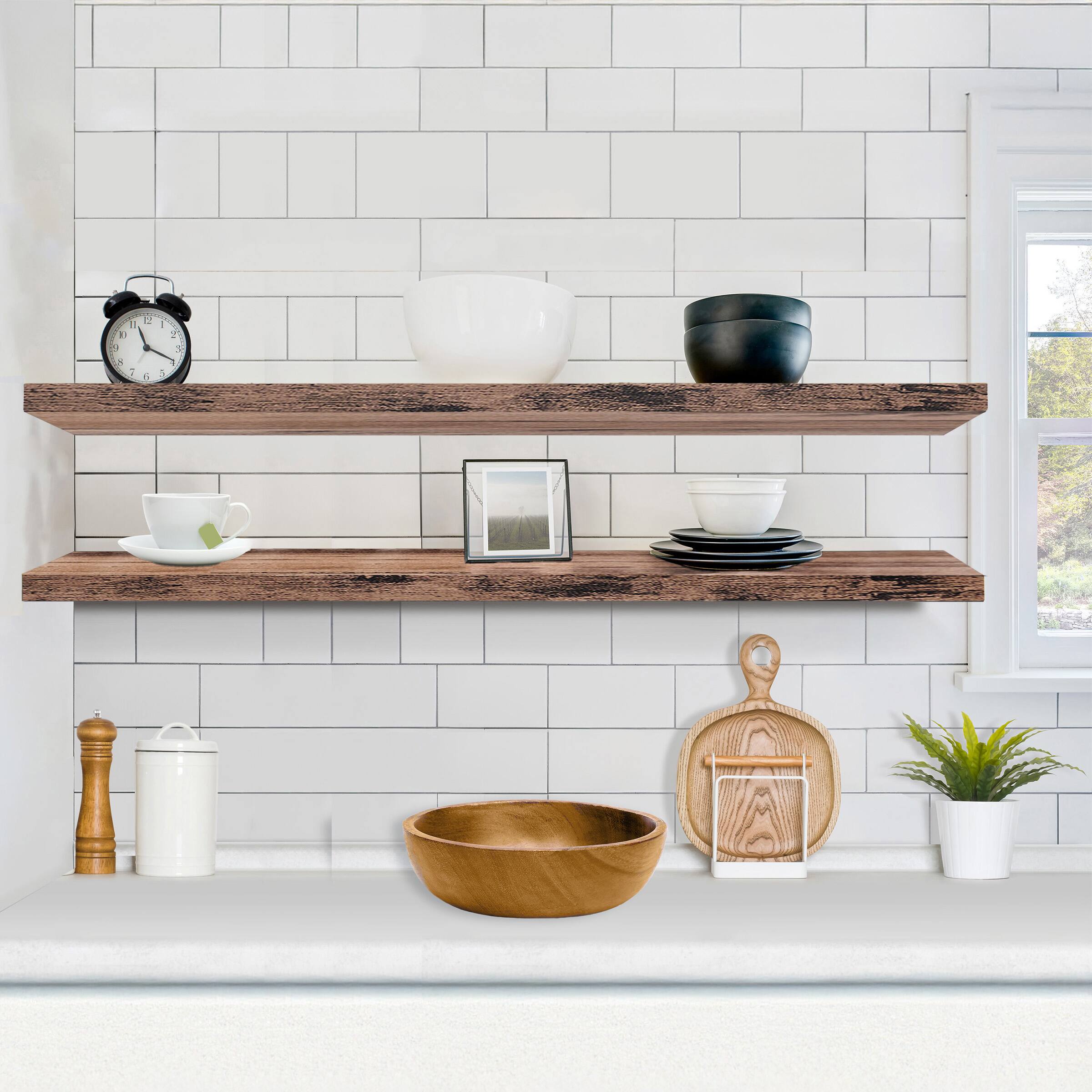 Alt View 2. Sorbus - Sorbus Floating Shelves for Wall - 55 Inch Extra-Long Bathroom Shelves, Floating Shelf with Hidden Brackets (2 Pack) - Mahogany.