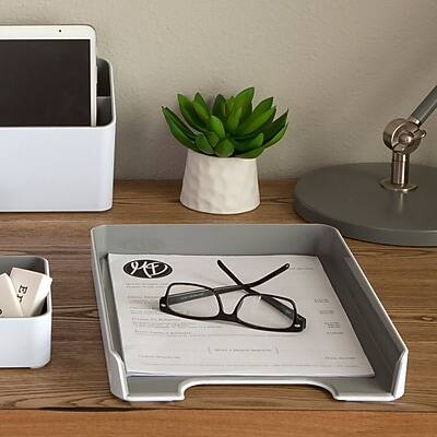 Alt View 2. Fusion - Fusion Letter Tray, White and Gray (37522) - White and Gray.