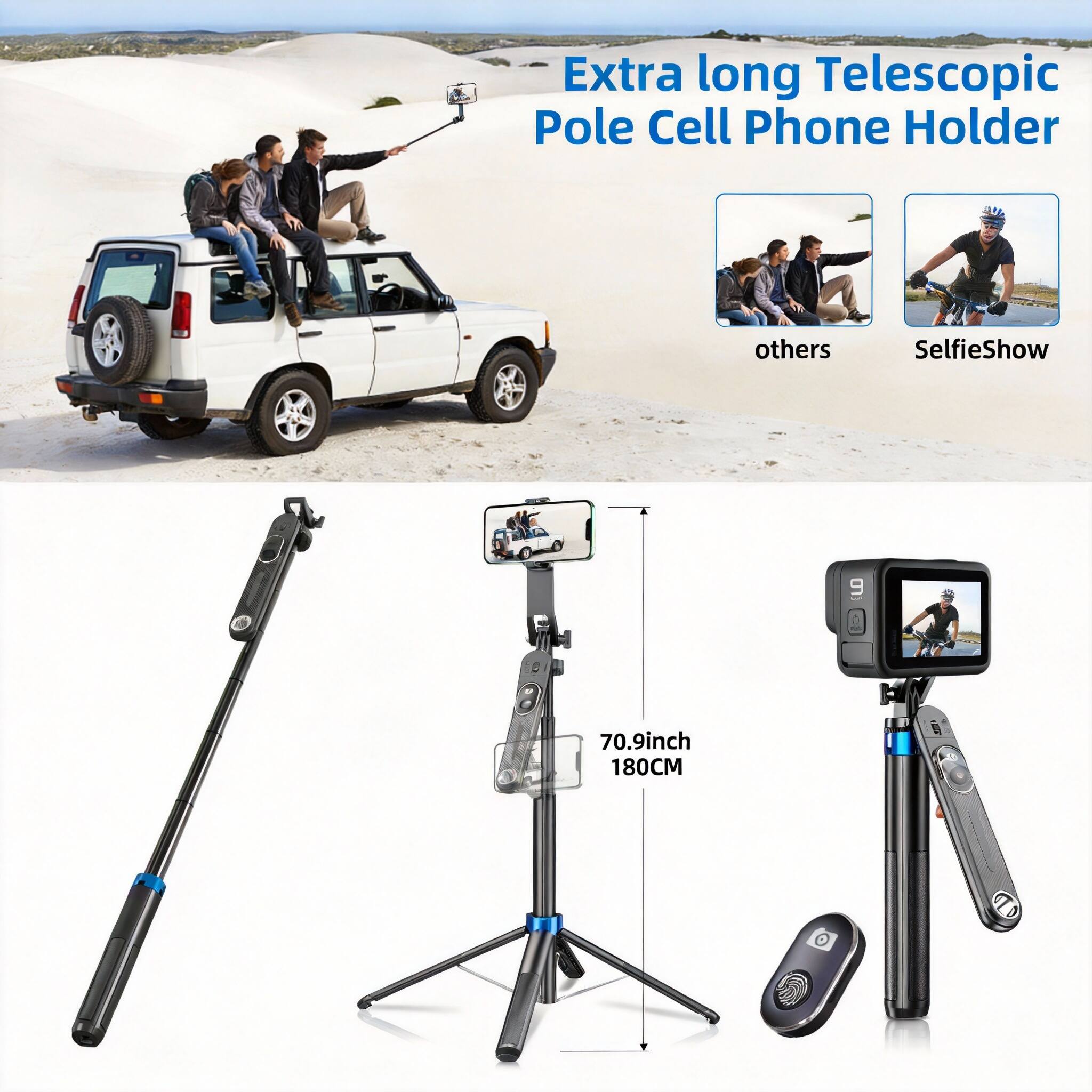 Extra long Telescopic Pole Cell Phone Holder  
others  
SelfieShow  
9  
70.9inch  
180CM