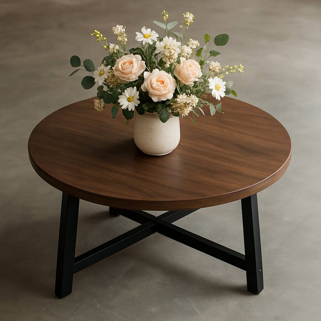 Alt View 1. Jojoka - Kitchen Table Round Coffee Table Industrial Brown Center Tablefor Dining Room, Home Office, Living Room - Multiple colors.