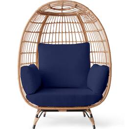 Best Choice Products - Wicker Egg Chair Oversized Indoor Outdoor Patio Lounger w/ Steel Frame - Navy