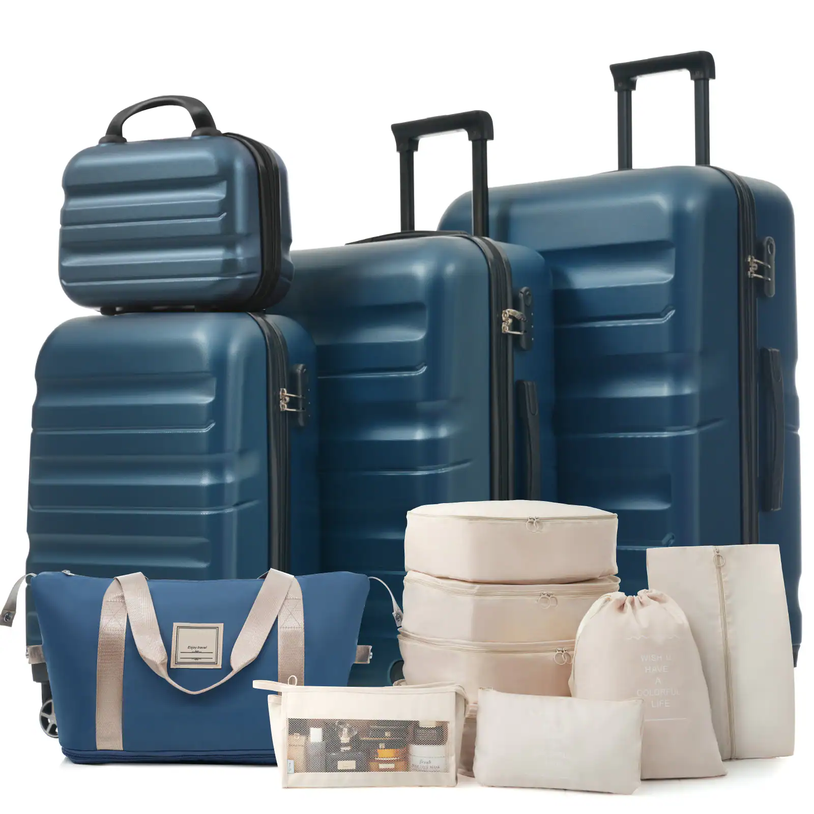 Ecooso - Luggage Set, ABS Hardshell Suitcase Set with Spinner Wheels, Lightweight Carry-On & Checked Sizes for Travel Business - Inky Blue
