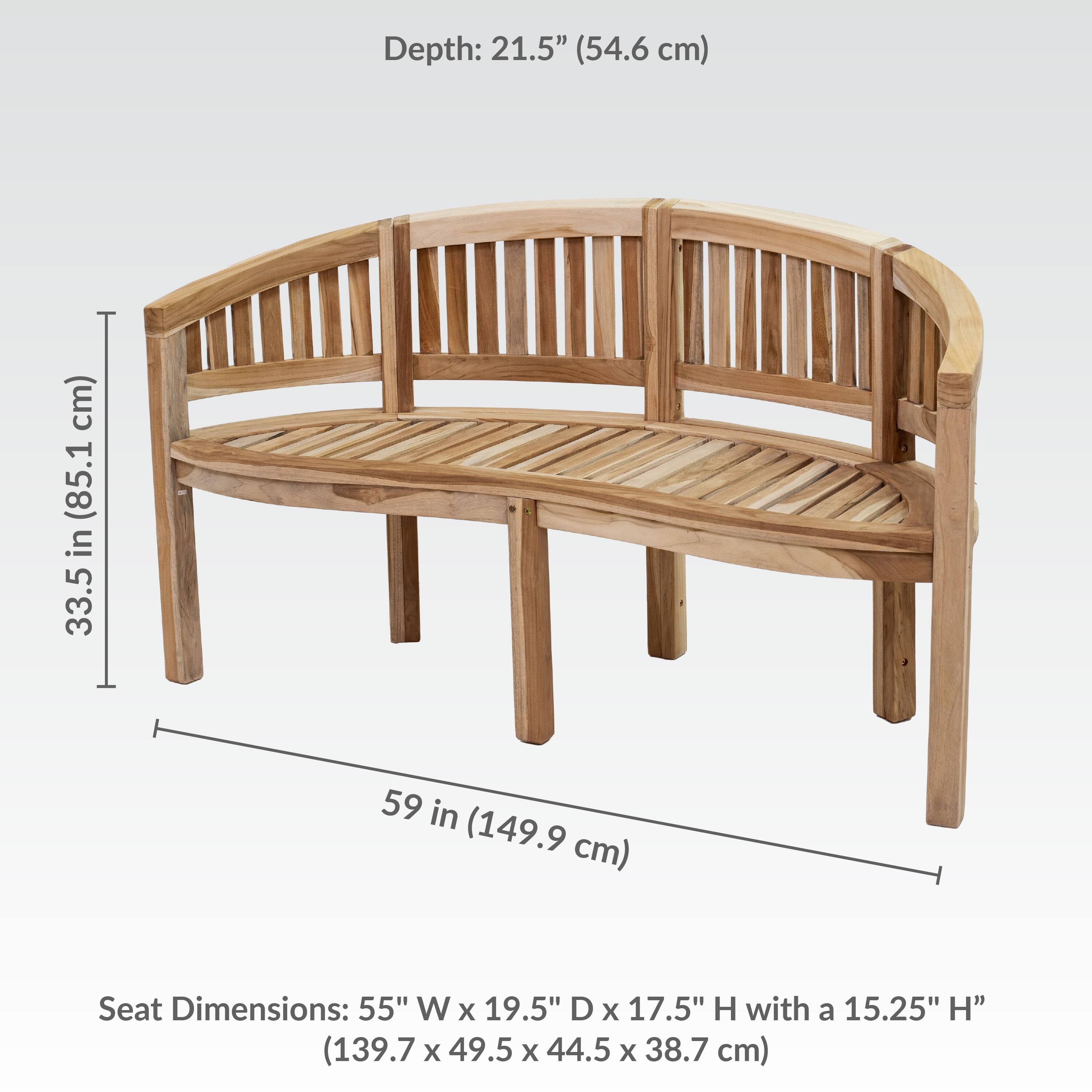 Depth: 21.5" (54.6 cm)  
Height: 33.5" (85.1 cm)  
Width: 59" (149.9 cm)  

Seat Dimensions: 55" W x 19.5" D x 17.5" H with a 15.25" H  
(139.7 cm x 49.5 cm x 44.5 cm x 38.7 cm)