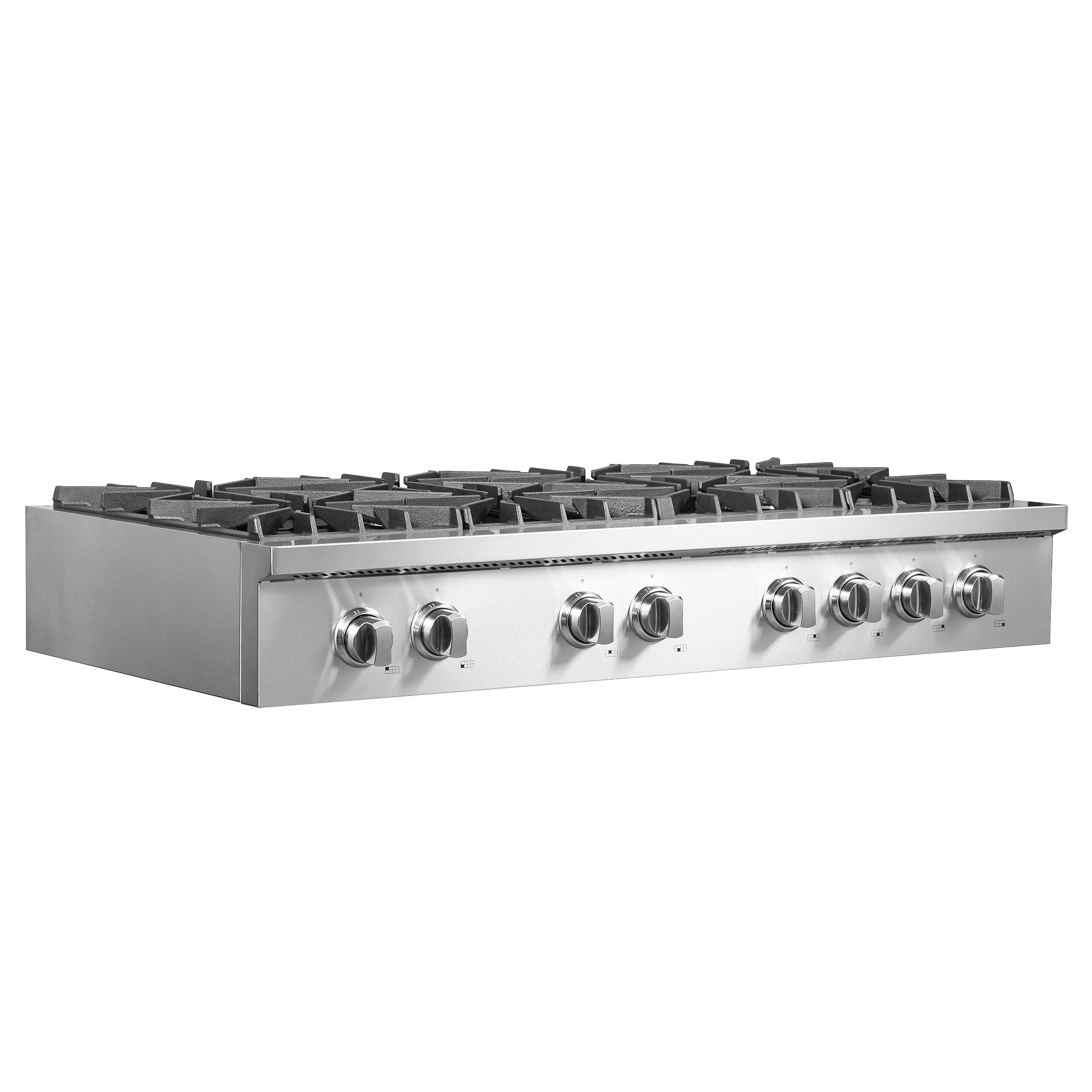 Angle. Forno Appliances - Cossato 48" Built-In Gas Cooktop with 8 Sealed Burners and LP Conversion Kit - Stainless Steel.