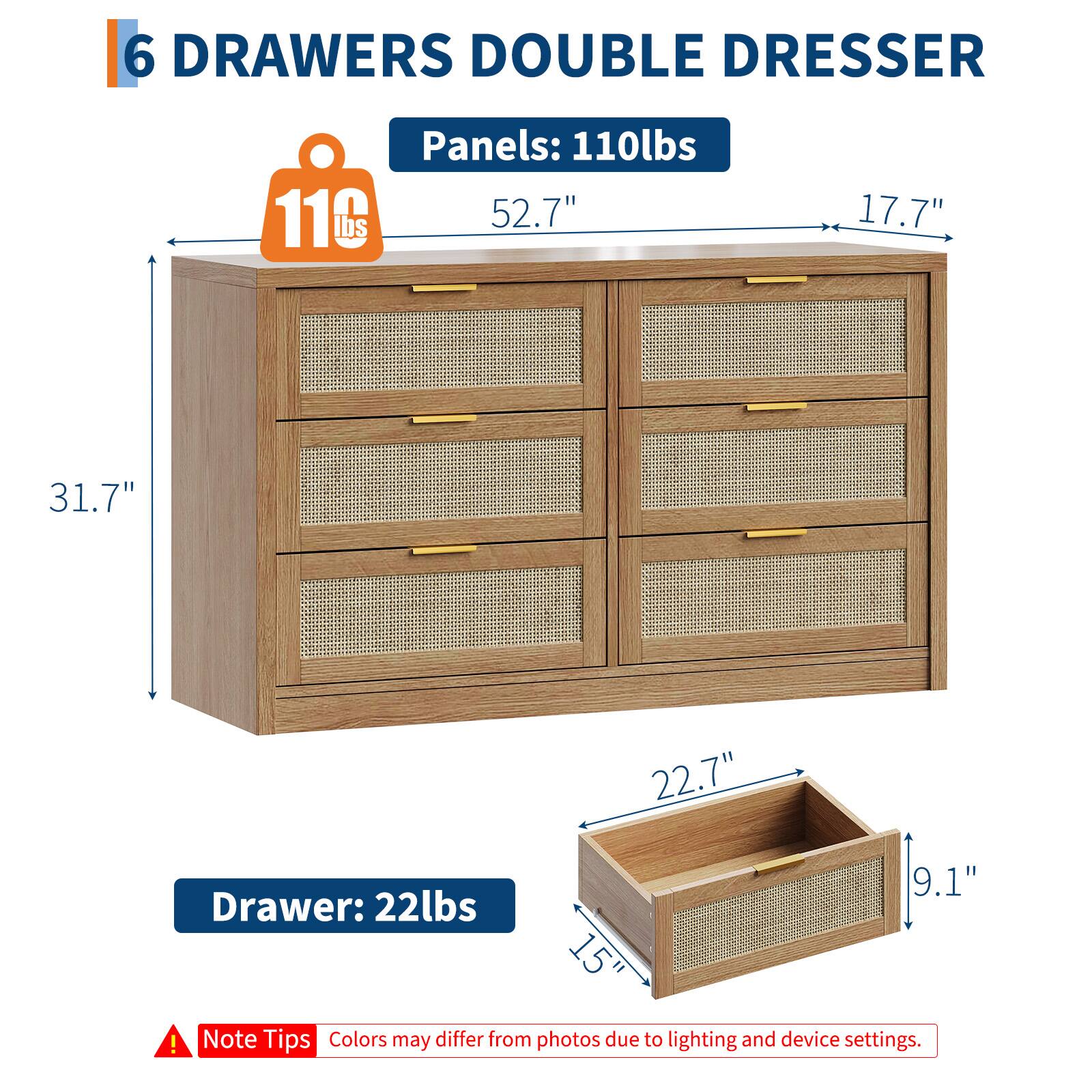 Jojoka 6 Drawer Dresser for Bedroom, 57.2