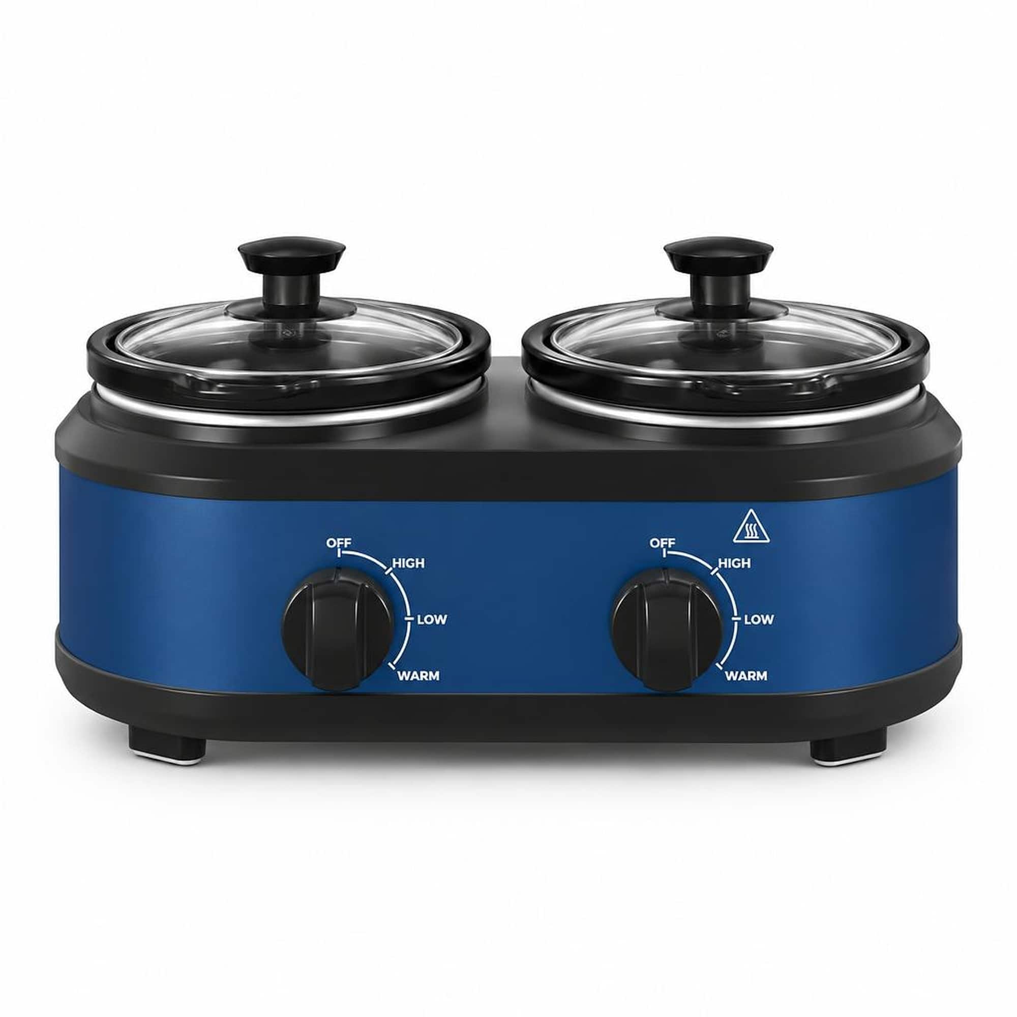 RYHNUYNE - Double Slow Cooker, 2 x 1.25 Quart Removable Pots, Buffet Server and Warmer, Adjustable Temp, Glass Lids, Dishwasher - Blue