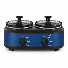 RYHNUYNE - Double Slow Cooker, 2 x 1.25 Quart Removable Pots, Buffet Server and Warmer, Adjustable Temp, Glass Lids, Dishwasher - Blue