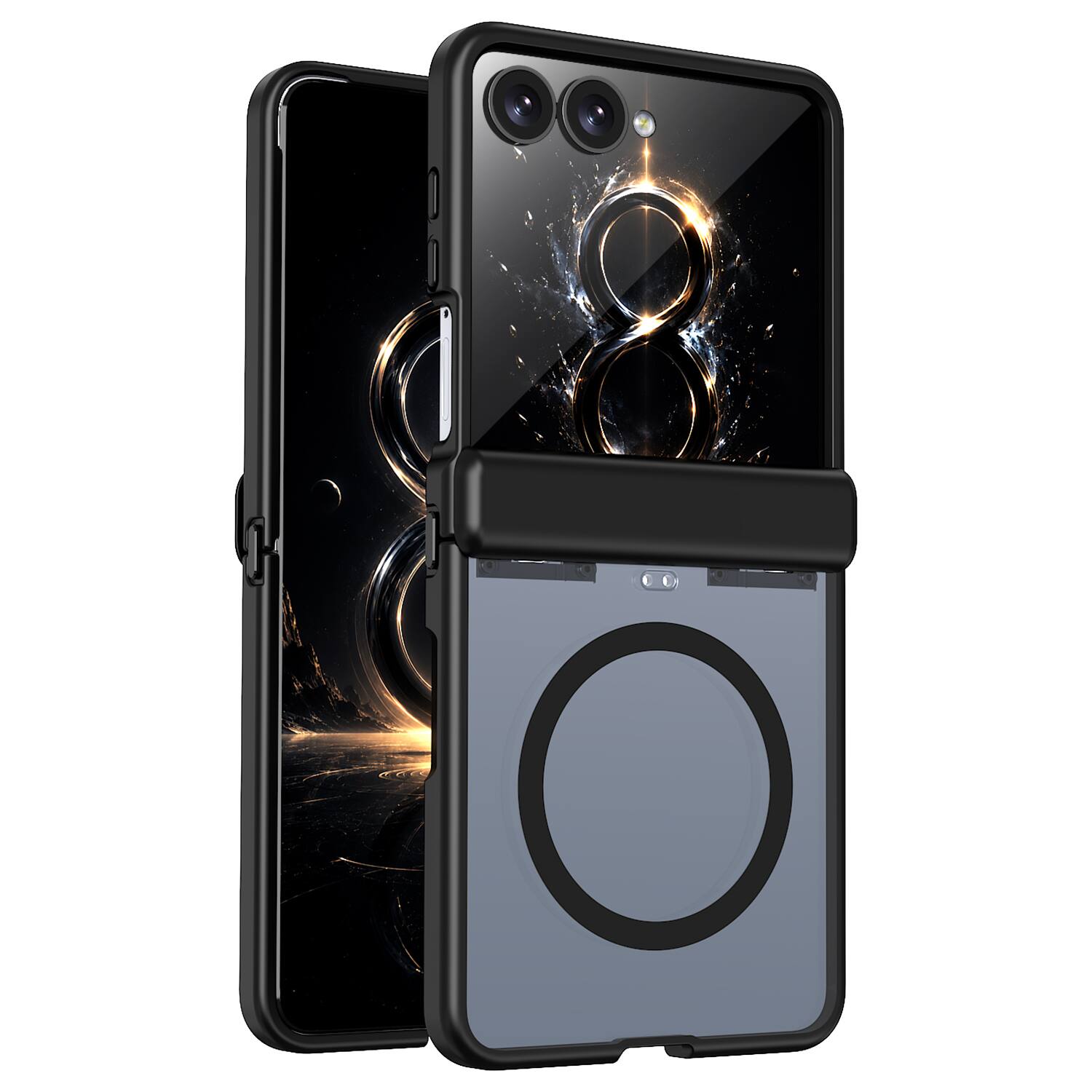 Angle. Dteck - Rugged Magnetic Case For Samsung Galaxy Z Flip8 Shockproof Matte Anti-Fingerprint Cover Hinge Protection - Black.