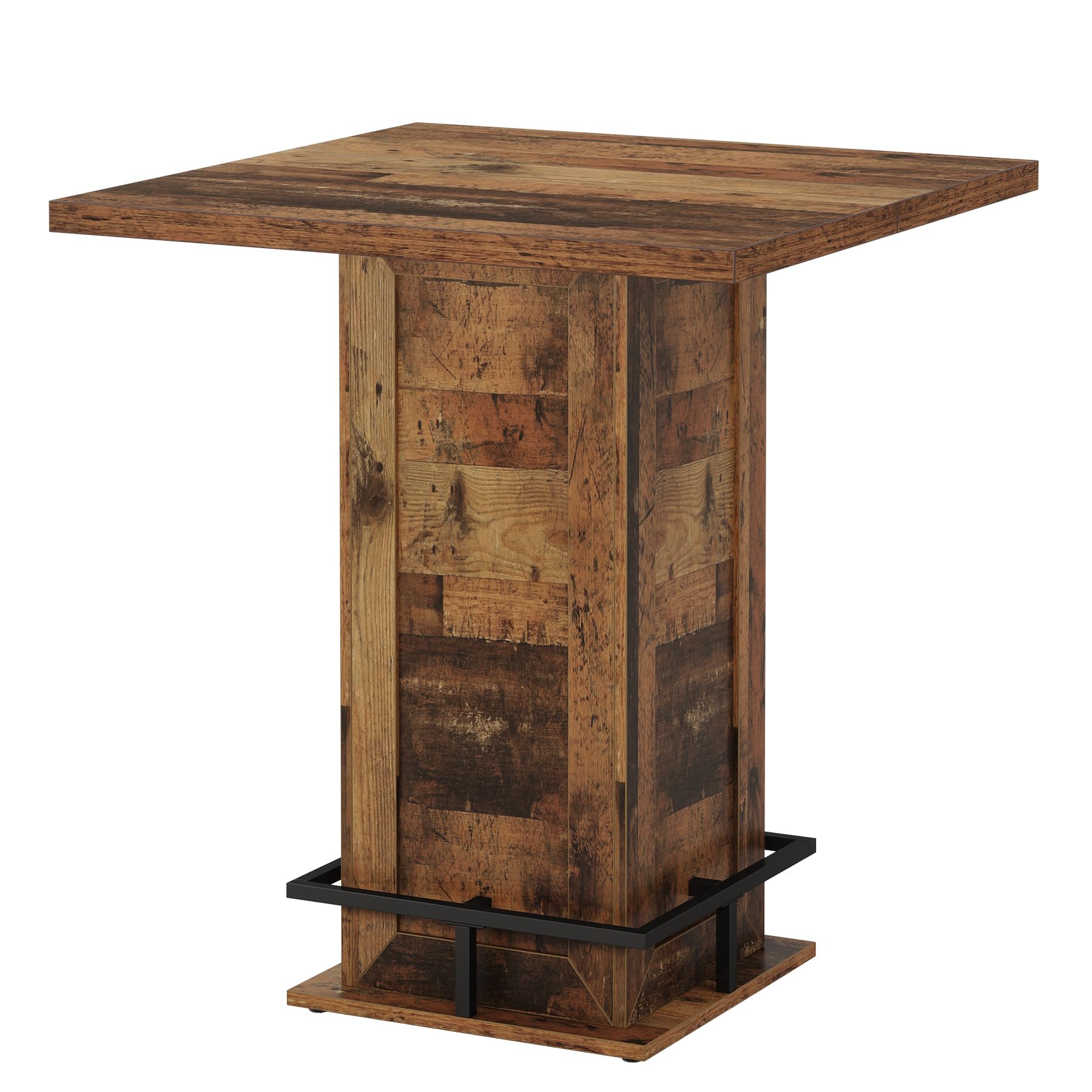 Alt View 4. Tribesigns - 39.4-Inch Tall Square Bar Table with MDF Pedestal, Metal Base and Footrest for Kitchen or Bistro - Dark Brown.
