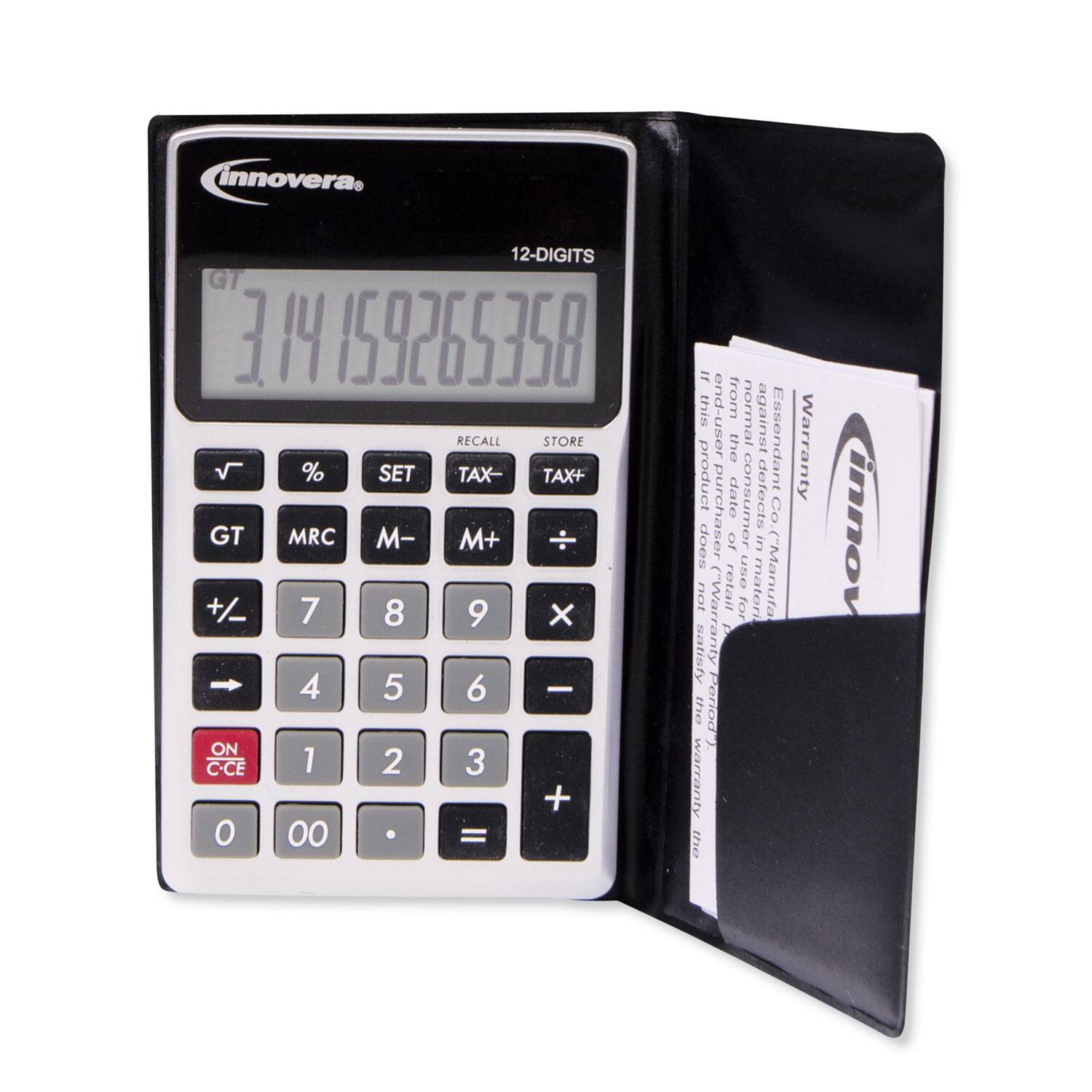 innovera.  
12-DIGITS  
GT 3.14159265358  
RECALL STORE % SET TAX+ GT MRC M- M+ +/_ 7 8 9 X 4 5 6 - ON C-CE 1 2 3 + 0 00 =  

If this end-user from normal agains user the Essendant product purch date consum defects Co. does asor of in retail UNO (Manufa not Warranty for materi df satisfy the Period warranty the Warranty innov