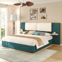 Whisen - Queen Size Upholstered Platform Bed with Panel and Anti-Collision Soft Rounded Corners for Bedroom - Green