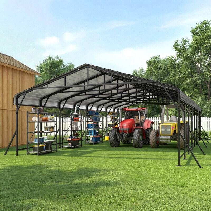 Angle. U-HOMY - Outdoor Carport with Galvanized Steel Roof – All-Weather Shelter for Cars, Boats & Tractors - 20'x40'.
