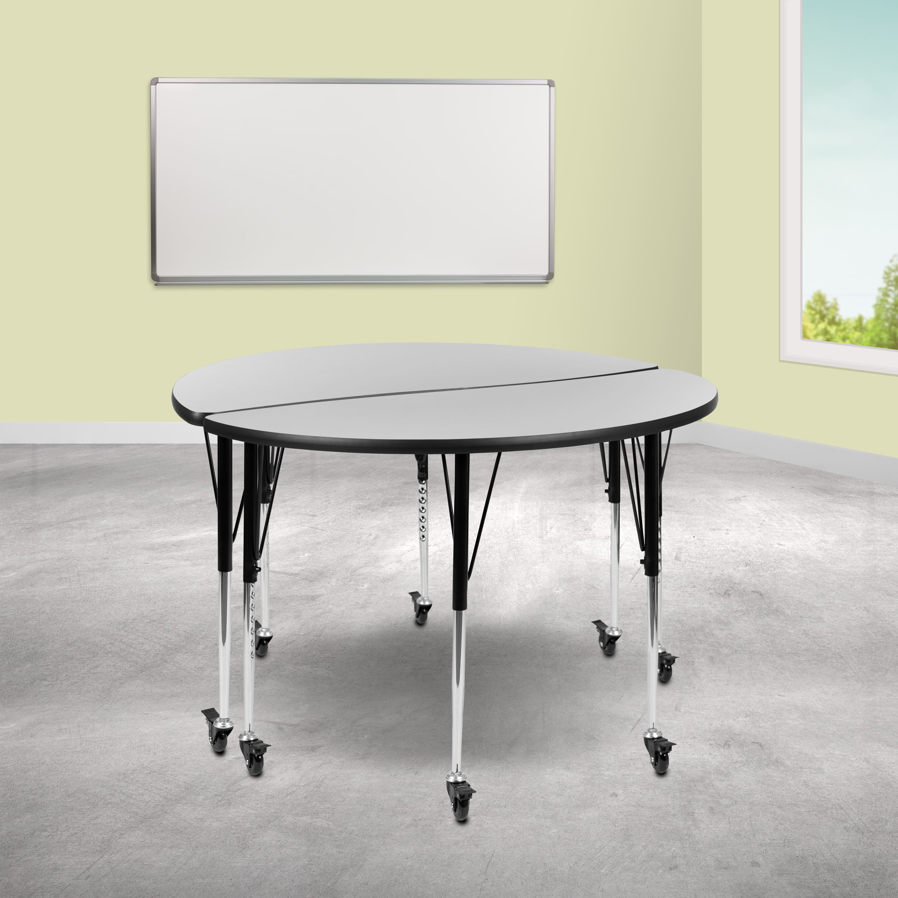 "Emma + Oliver - 2 Piece Mobile 47.5"" Circle Collaborative Grey Adjustable Activity Table Set - Gray" price history on PriceWatchPro