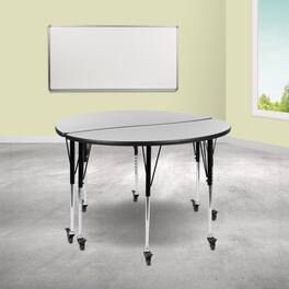 Emma + Oliver - 2 Piece Mobile 47.5" Circle Collaborative Grey Adjustable Activity Table Set - Gray