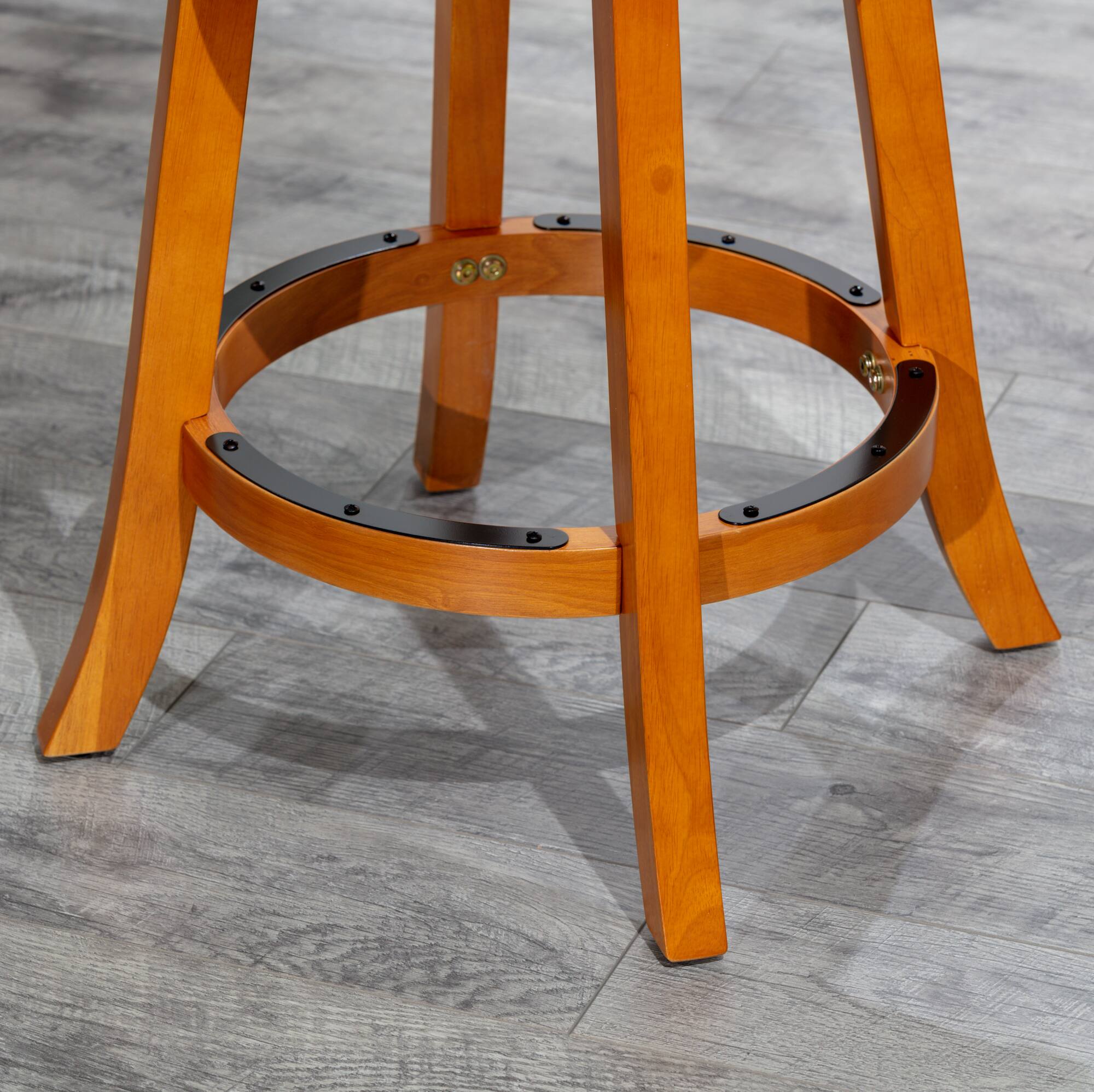 Alt View 4. APRILSOUL - 30 Bar Height XBack Swivel Stool Natural Finish Charcoal Fabric Seat - White.