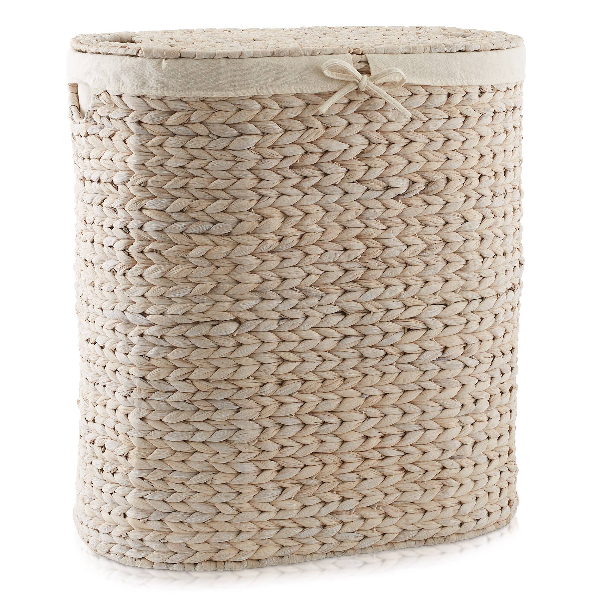 Alt View 4. Casafield - 2-Section Oval Laundry Hamper Basket w Lids and Liner Bags for Clothes - Whitewash.