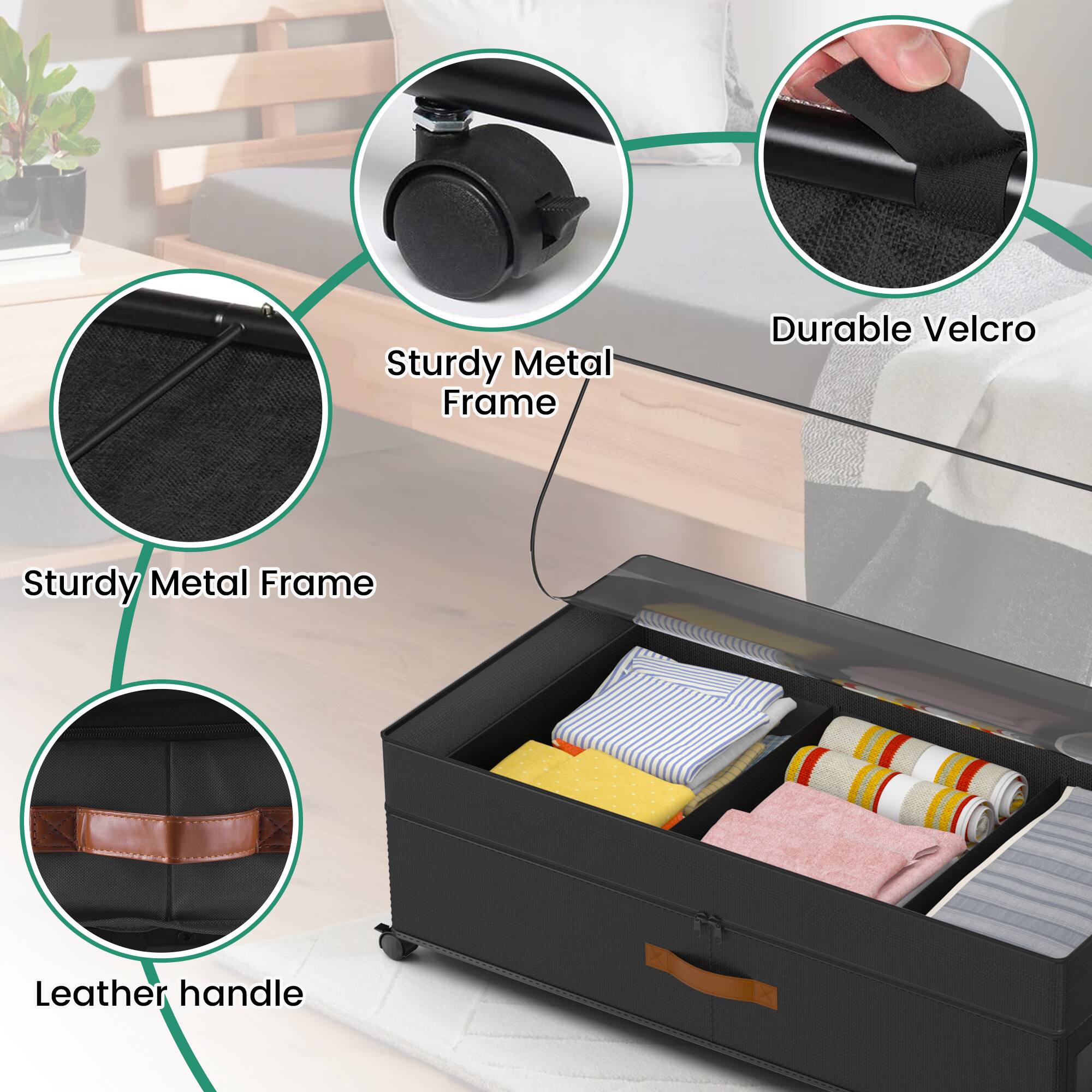 Sturdy Metal Frame  
Durable Velcro  
Sturdy Metal Frame  
Leather Handle