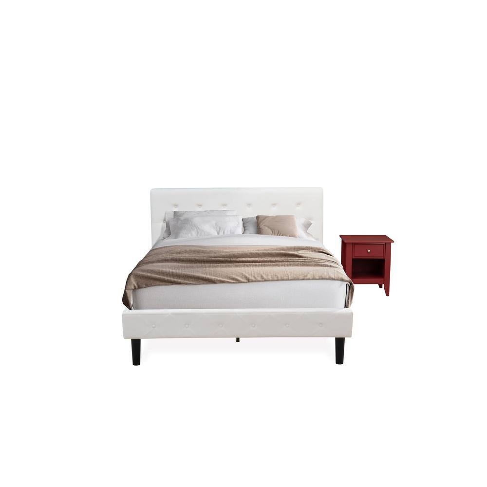 Alt View 4. East West Furniture - NL19Q-1GA13 2 Piece Queen Bedroom Set - 1 Wooden Bed White Velvet Fabric Headboard and 1 Night Stand - Burgundy Finish - White Velvet.