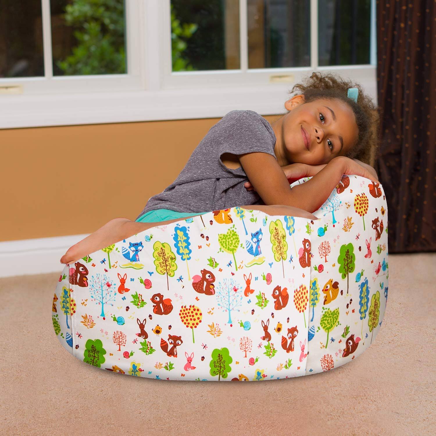 Back. JETRANSPORT - Bean Bag Chair For Teens And Adults Includes Removable Machine Washable Cover 27in - Medium Canvas - Canvas Robots on White 38in Large.