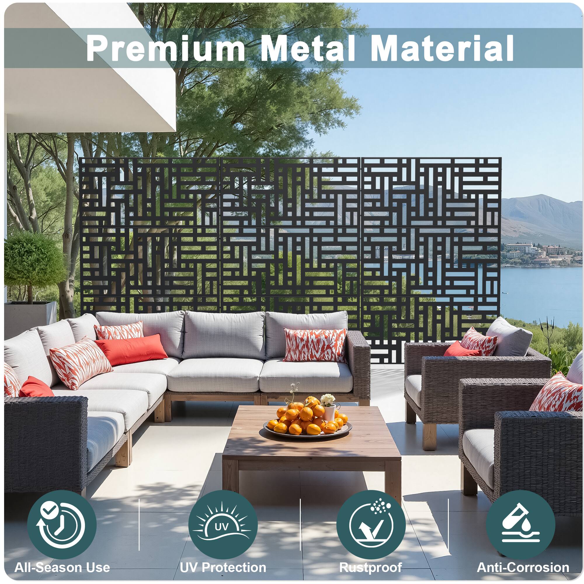 Premium Metal Material

- All-Season Use
- UV Protection
- Rustproof
- Anti-Corrosion