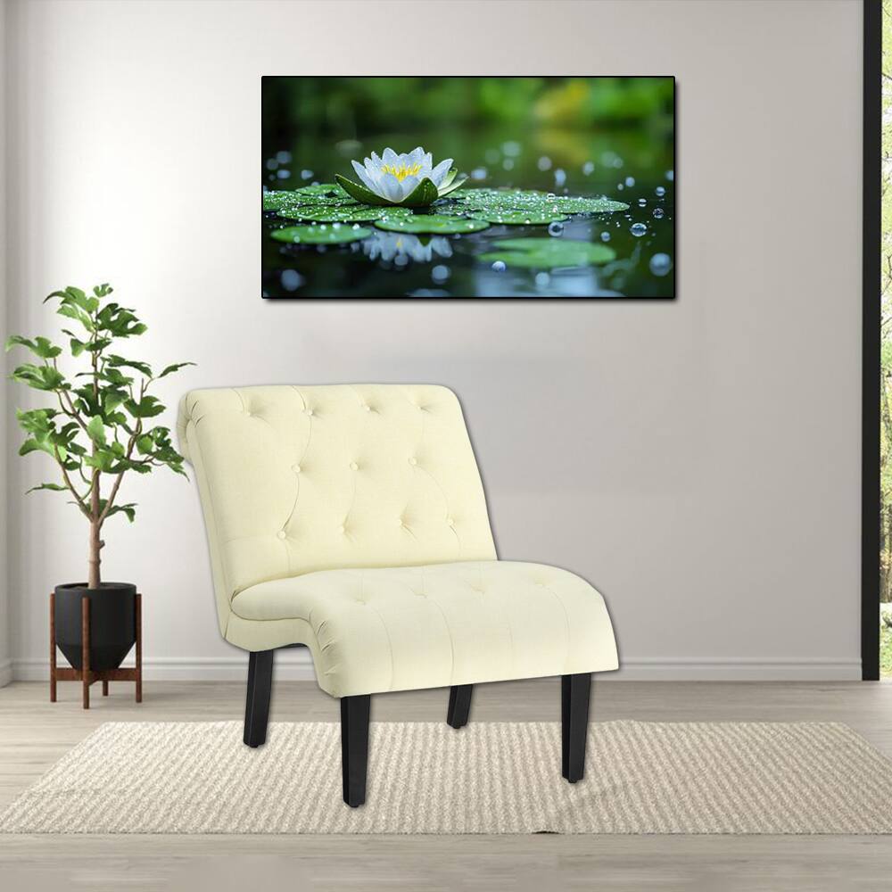 BreeBe - Modern Armless Accent Chair with Cotton Linen Upholstery and Adjustable Feet - Beige