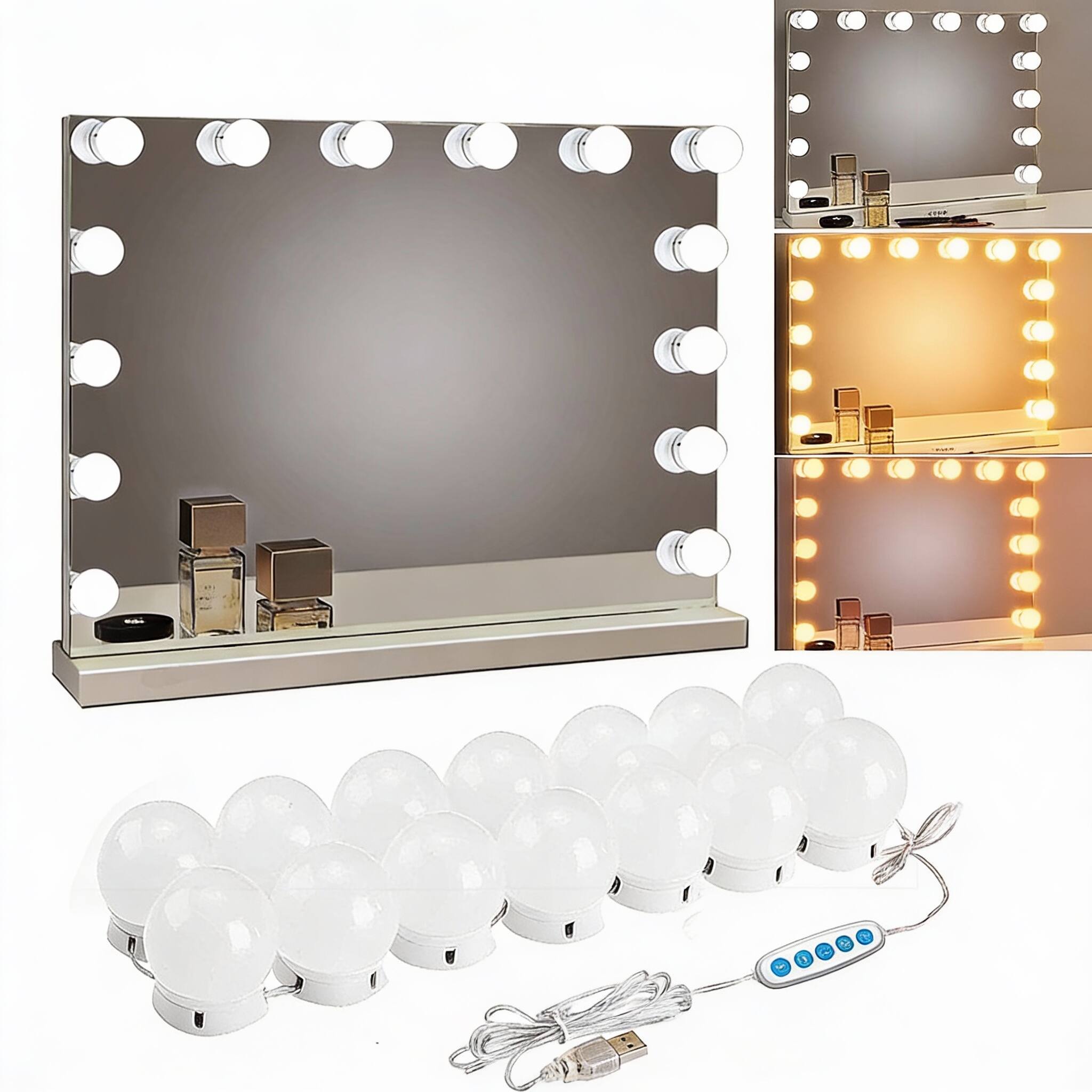 Alt View 2. METALTON - Makeup Vanity Lights For Mirror Hollywood Style Led With Dimmable Bulbs Usb Cable - warm cold 14 bulbs.
