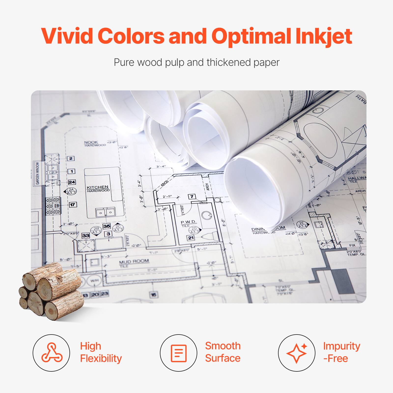 Vivid Colors and Optimal Inkjet

Pure wood pulp and thickened paper

High Flexibility

Smooth Surface

Impurity-Free