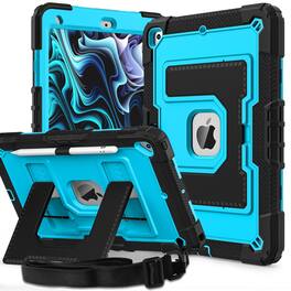 UUCOVER - Rugged Protective Case for iPad 9th 8th 7th Gen 10.2-inch (2021/2020/2019) Shockproof Stand Cover with Shoulder Strap - Blue+Black