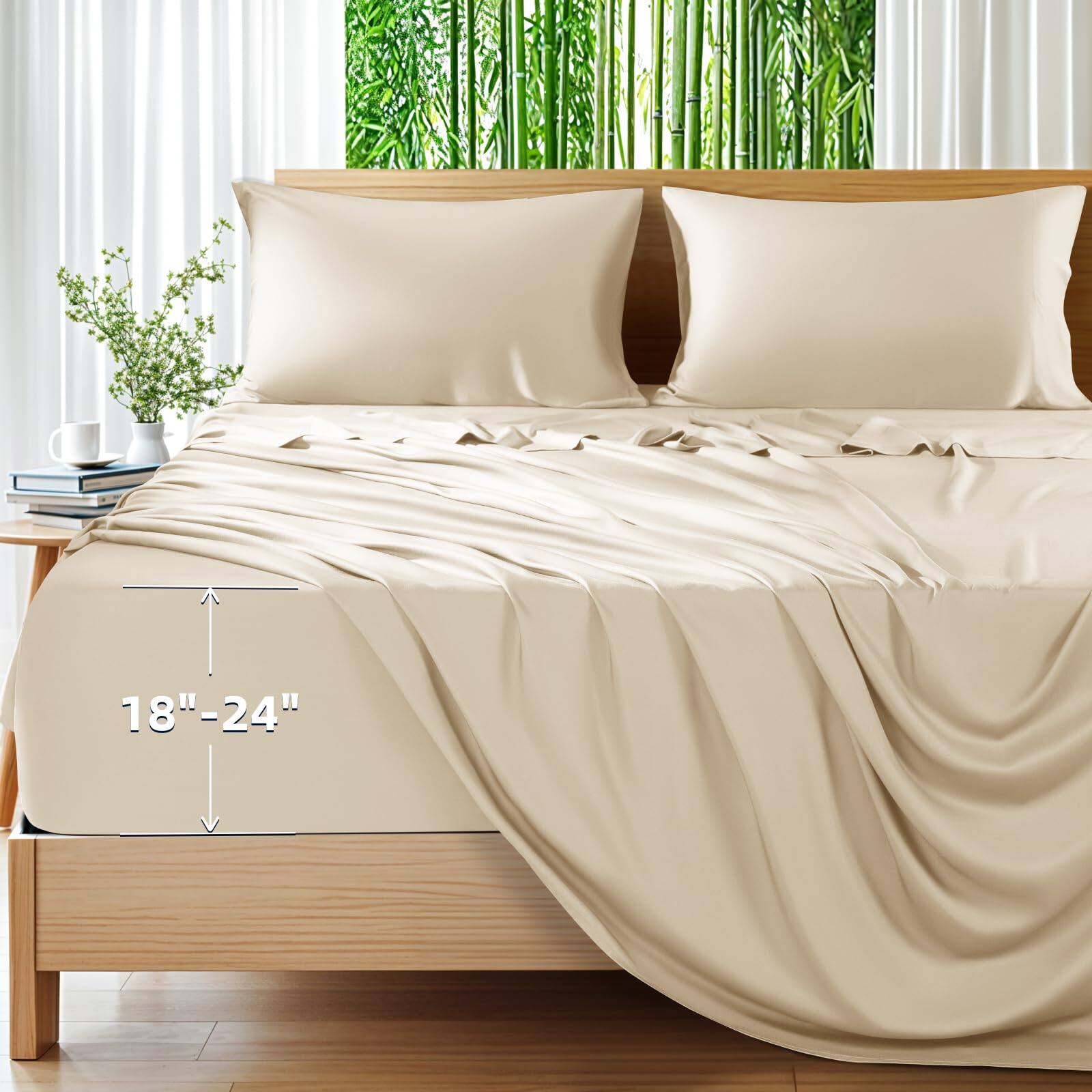 Front. Fabibe - 4-Piece queen Size - Grey Color with 18" Deep Pockets, Hotel Quality - Beige-King.