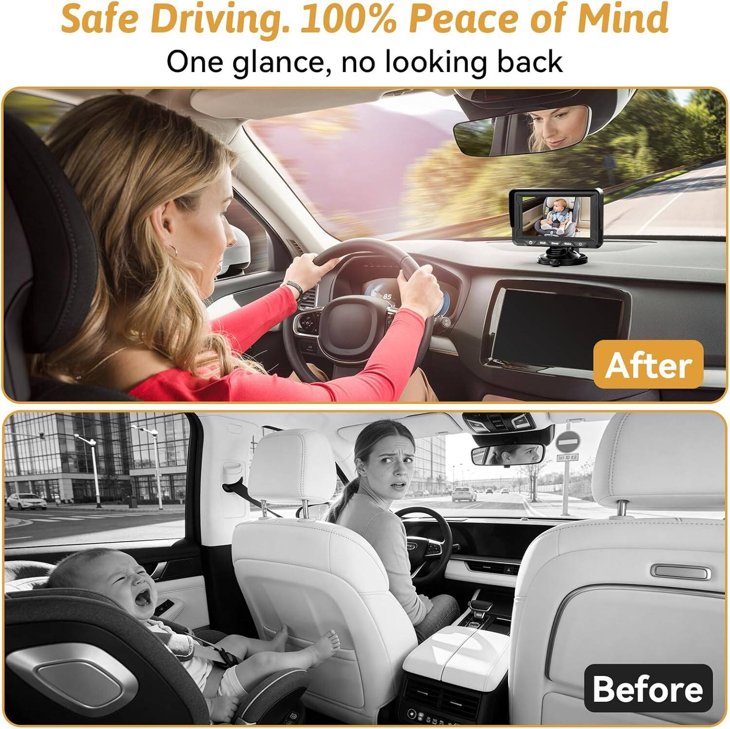 Safe Driving. 100% Peace of Mind  
One glance, no looking back  

After  
Before