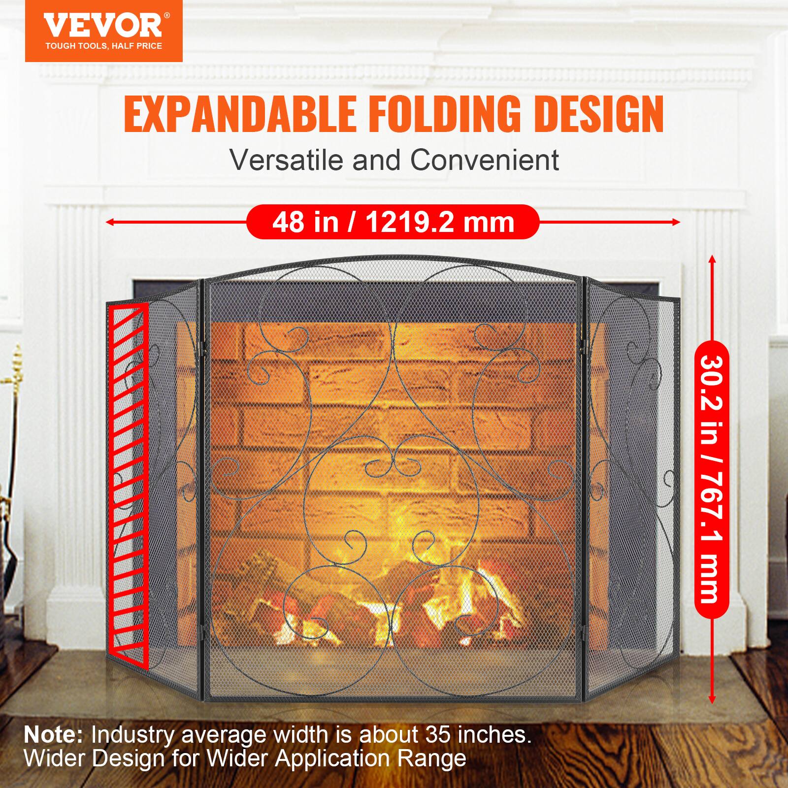 VEVOR TOUGH TOOLS, HALF PRICE

EXPANDABLE FOLDING DESIGN  
Versatile and Convenient

48 in / 1219.2 mm  
30.2 in / 767.1 mm

Note: Industry average width is about 35 inches.  
Wider Design for Wider Application Range