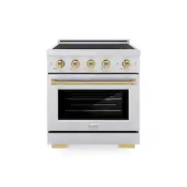 ZLINE - Autograph 30 in. 4.2 cu. ft. Paramount Freestanding Induction Range with 4 Burners and Electric Oven w/ Bronze Accents - Stainless Steel