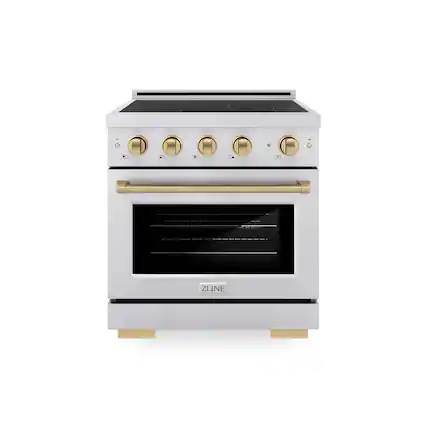 Front. ZLINE - Autograph 30 in. 4.2 cu. ft. Paramount Freestanding Induction Range with 4 Burners and Electric Oven w/ Bronze Accents - Stainless Steel.