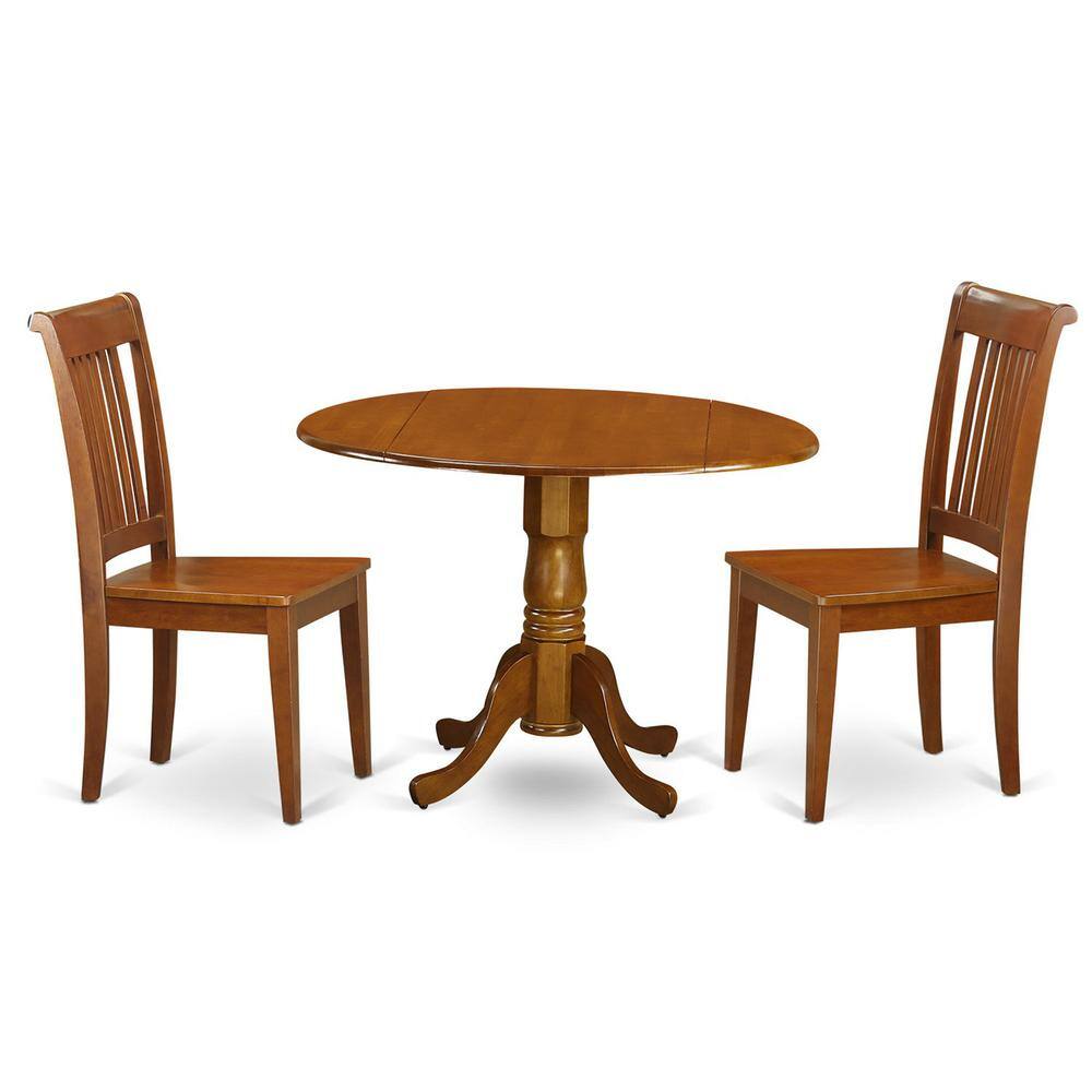 Front. East West Furniture - 3 Pc-round Kitchen Table-plus 2 Kitchen Chairs - Saddle Brown.