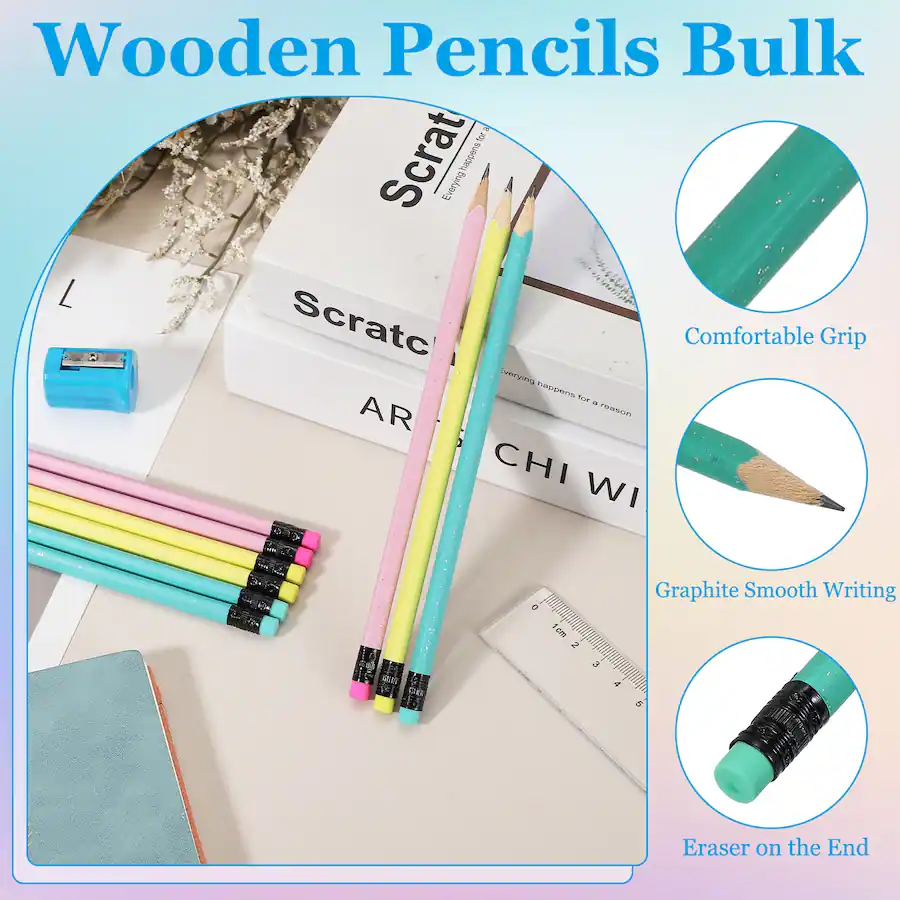Unique Bargains Triangle Wooden Pencils Bulk, 24pcs HB Graphite Pencils ...
