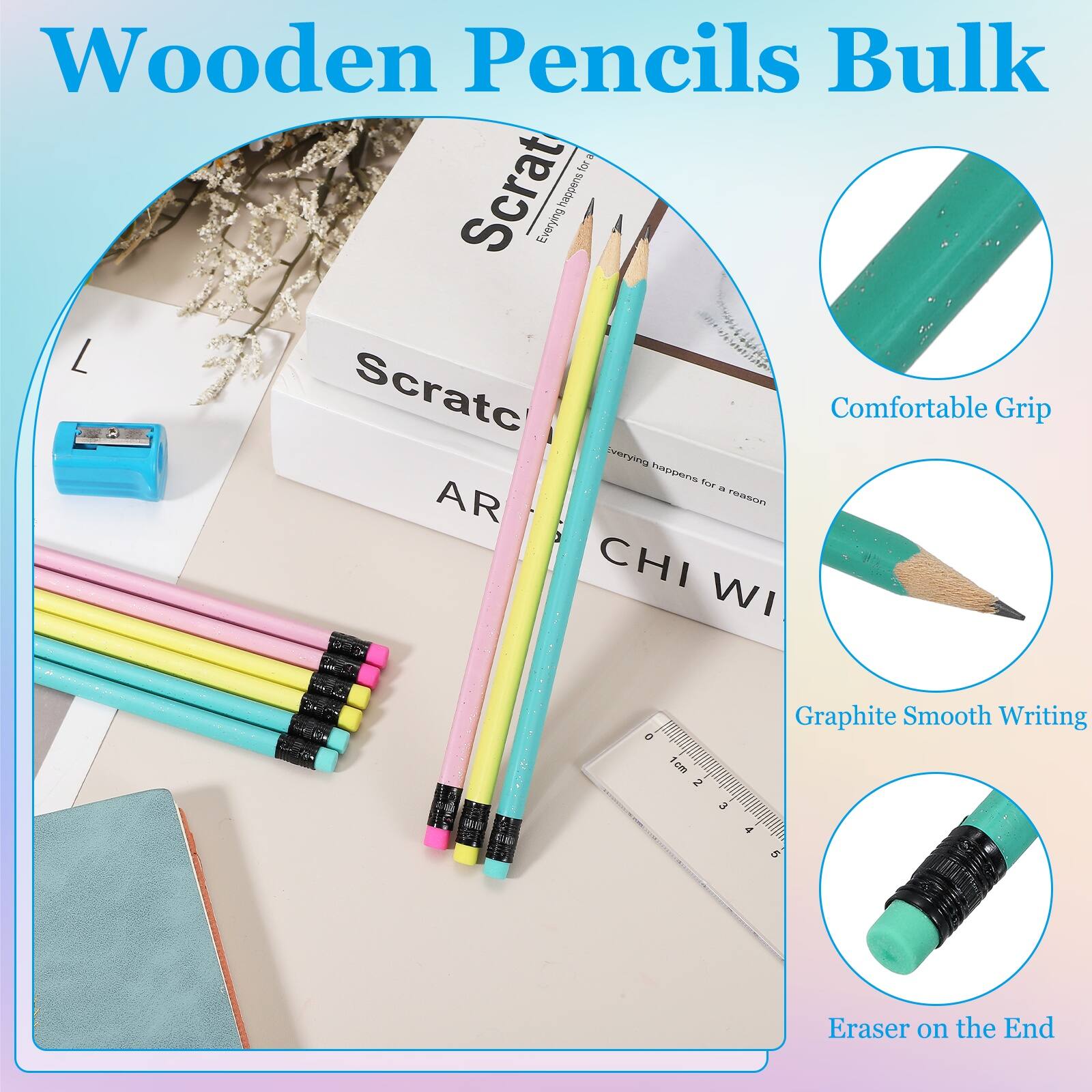Unique Bargains Triangle Wooden Pencils Bulk, 24pcs HB Graphite Pencils ...