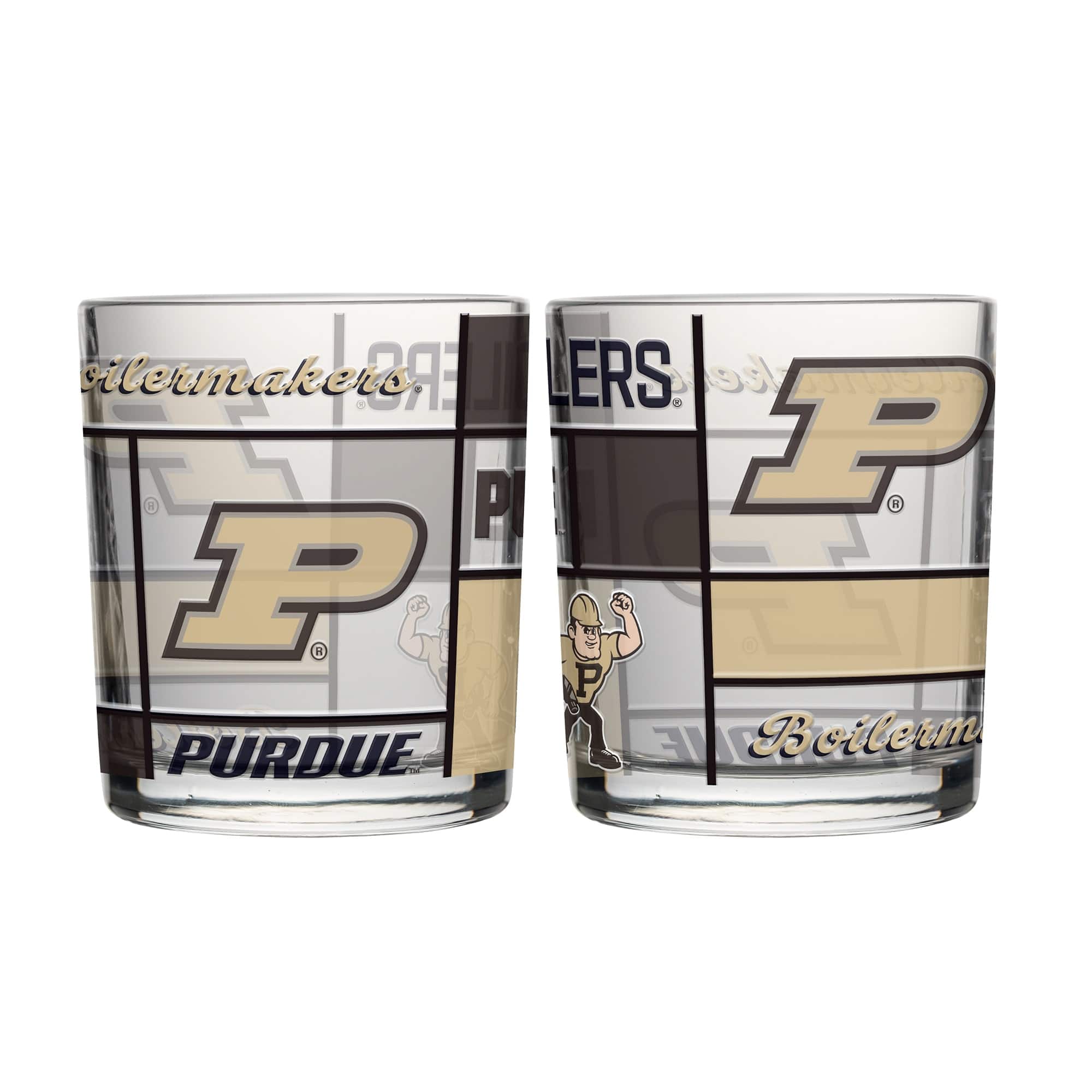Logo Brands - Purdue Boilermakers 12oz. Quilted Stained Two-Pack Rocks Glass Set - Multicolor