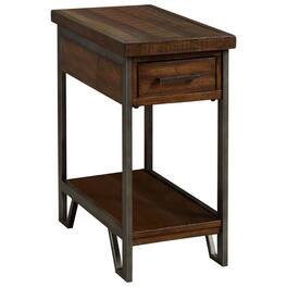 Manhattan Lane - Rectangular Wood and Metal Side Table with USB Outlet - Brown and Gray