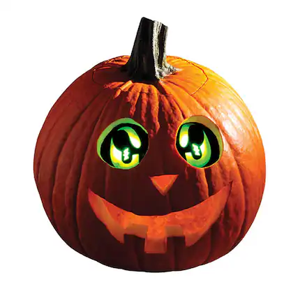 Front. Funworld - Eerie Light-Up Pumpkin Eyes Halloween Decoration | Green - Green.