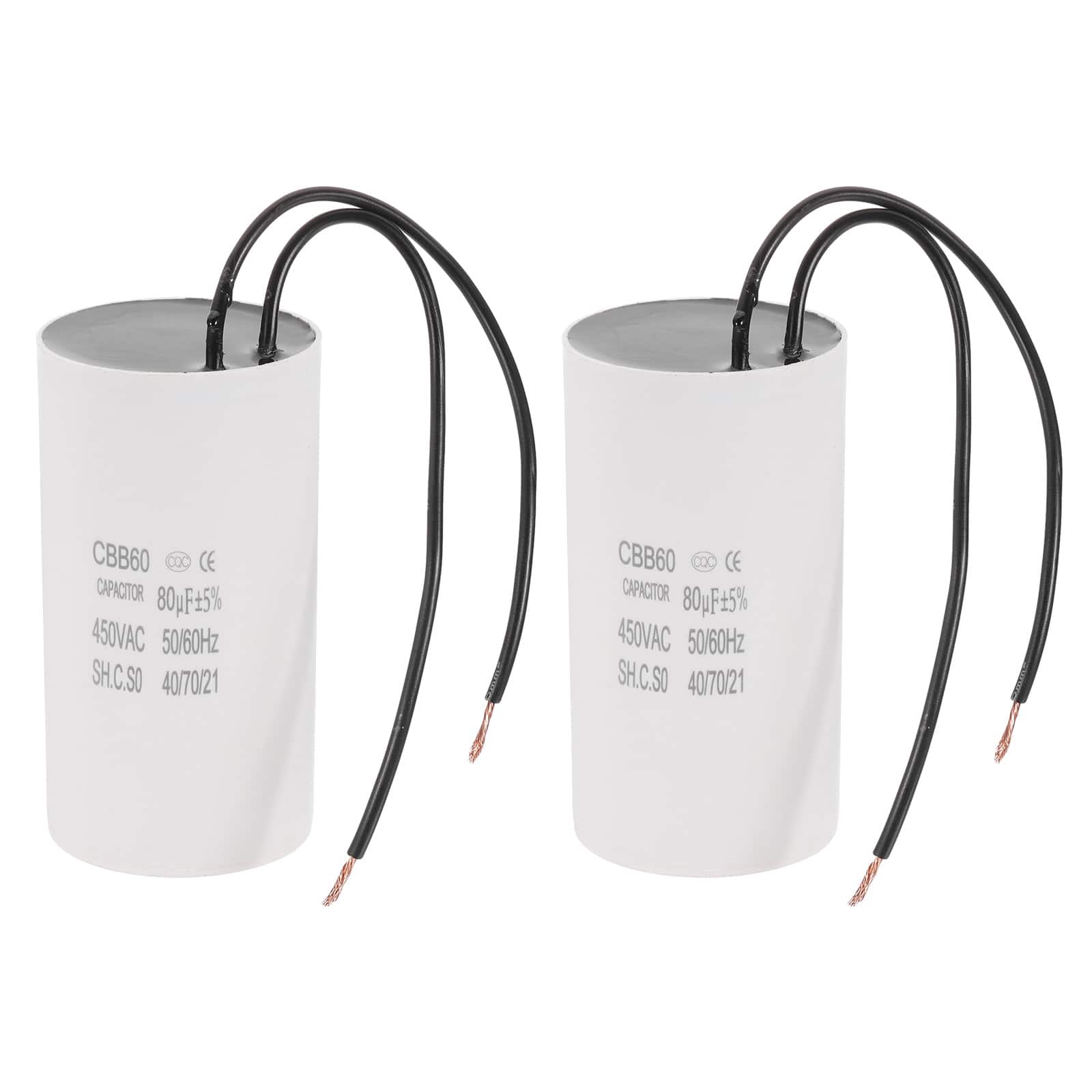 Unique Bargains - 2pcs 80uF CBB60 Running Capacitor, AC 450V 2 Wires 50/60Hz for Refrigerators, Washing Machines, Water Pumps - White price history on PriceWatchPro