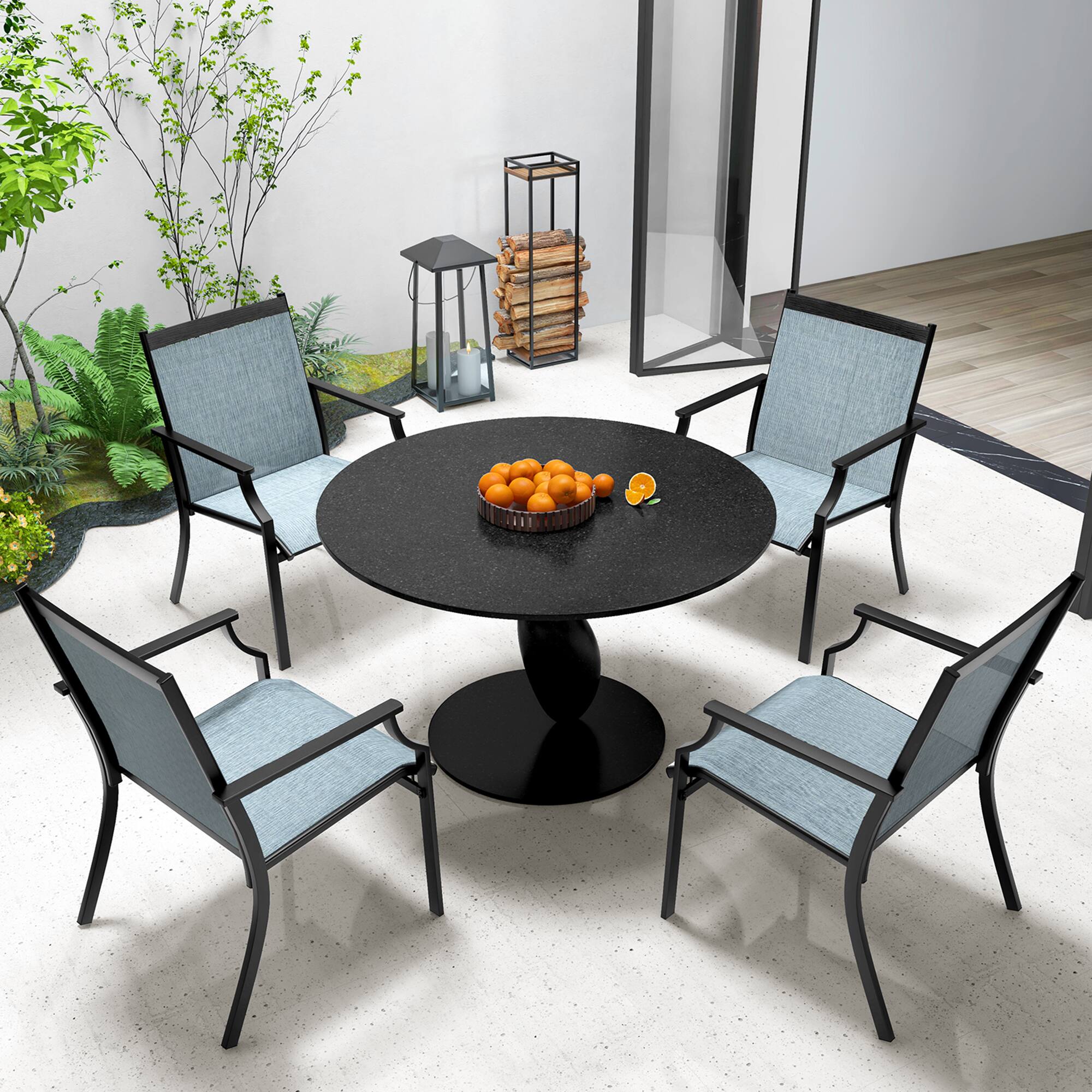 Alt View 2. Gymax - Gymax Set of 4 Patio Dining Chairs Outdoor Armchairs w/ Sturdy Metal Frame - Blue.
