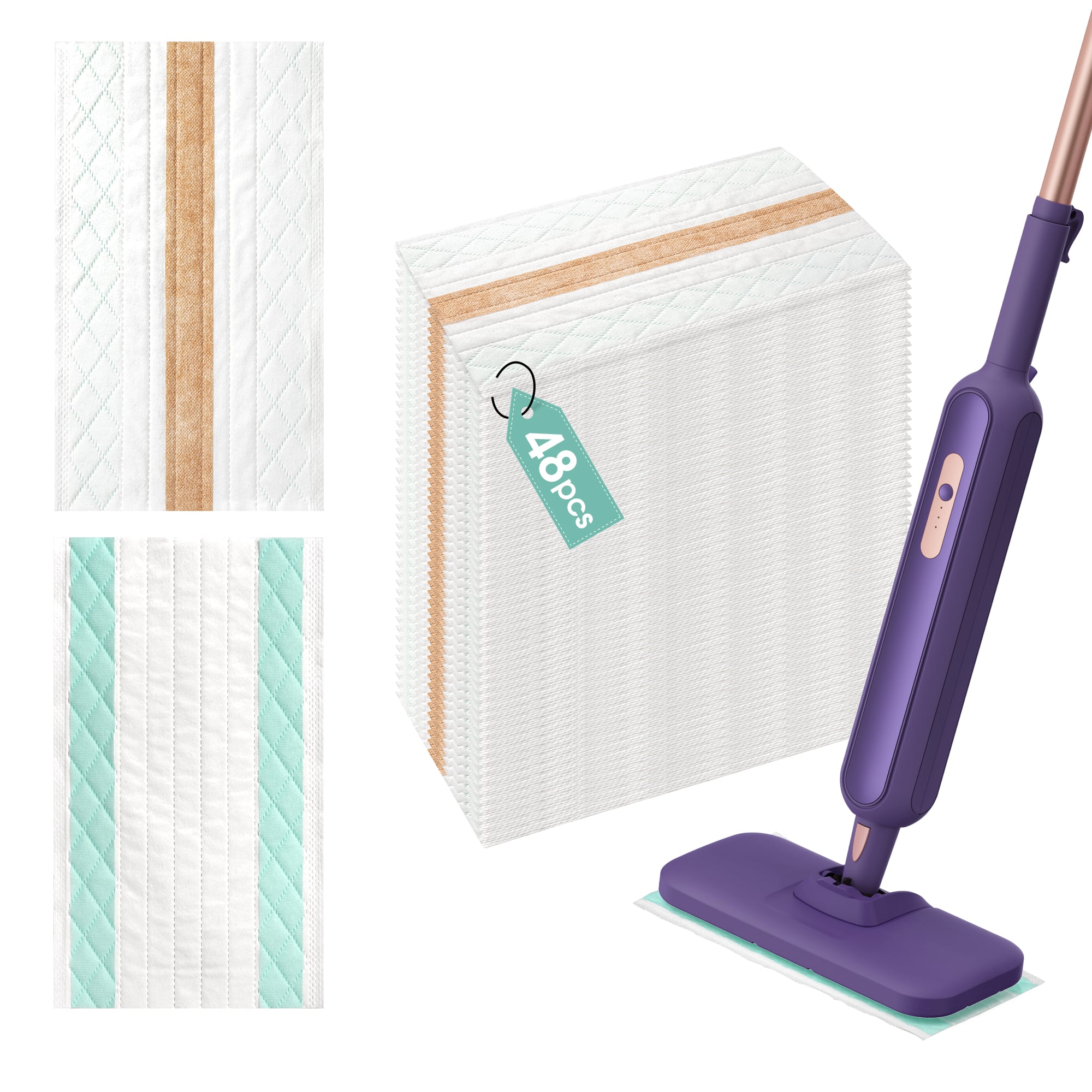 Newbealer - 48 PCS Disposable Mop Pads for Steam Mop, Floor Cleaning Pads, Mopping Cloth Refills for Multi-Surface Cleaning - White