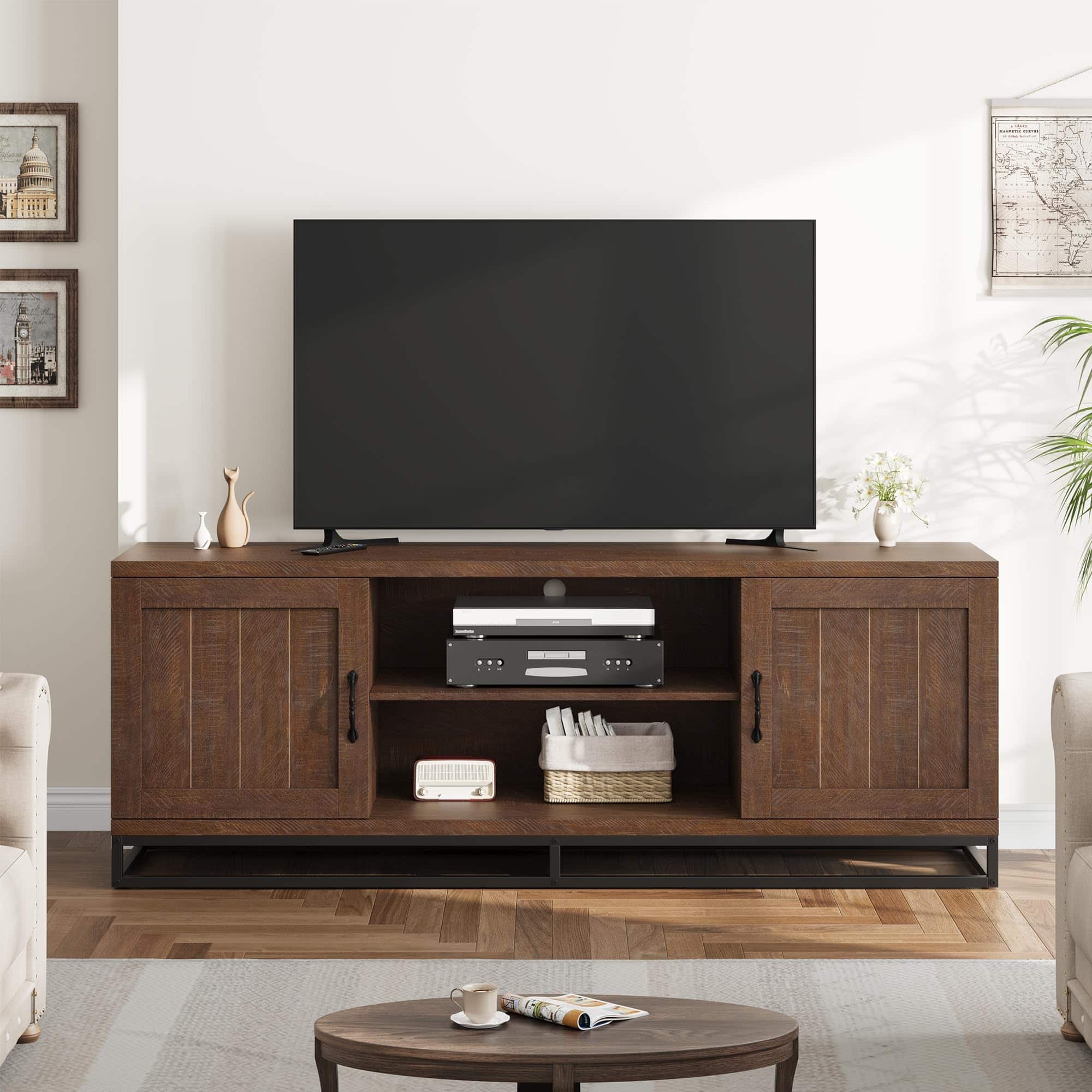 Front. GAOMON - GAOMON 63" Farmhouse TV Stand with Metal Legs & Adjustable Shelves for 75" TVs, Media Console for Living Room - Brown.