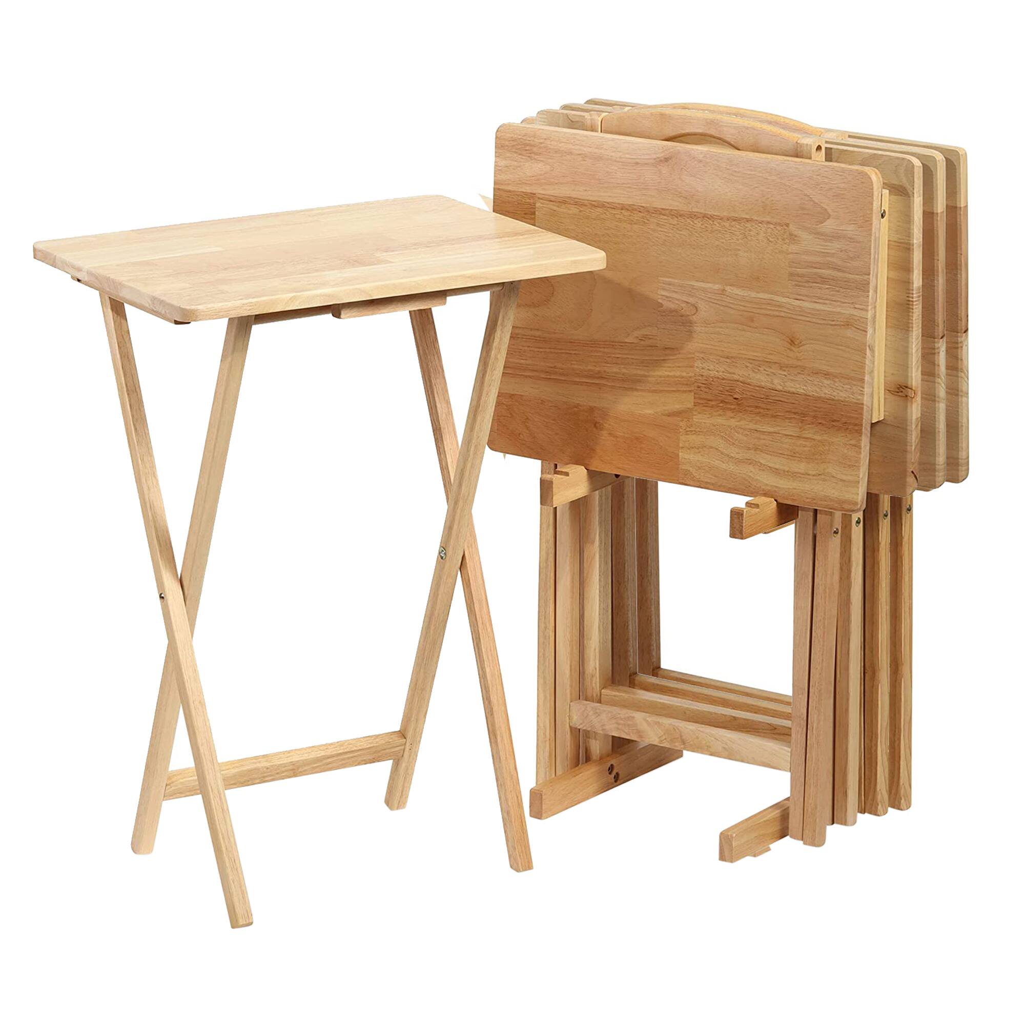Alt View 1. PJ Wood - PJ Wood Folding Portable TV Tray Tables with Compact Storage Rack (10 Piece Set) - Brown.