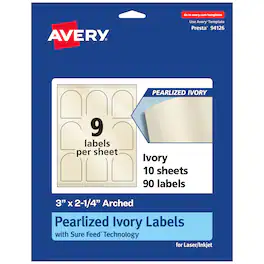 Avery - Pearlized Ivory Arched Labels, 3" x 2.25", 90ct - White