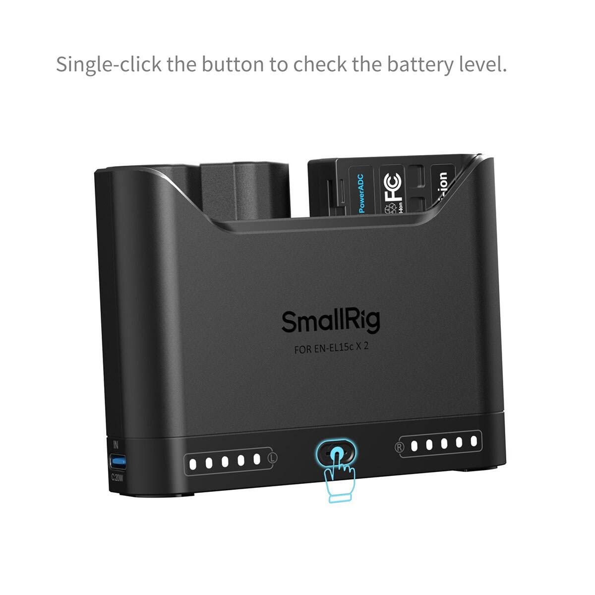 Single-click the button to check the battery level.

PowerADC
Hon
ion
SmallRig FOR EN-EL15c X 2
B
C.20N