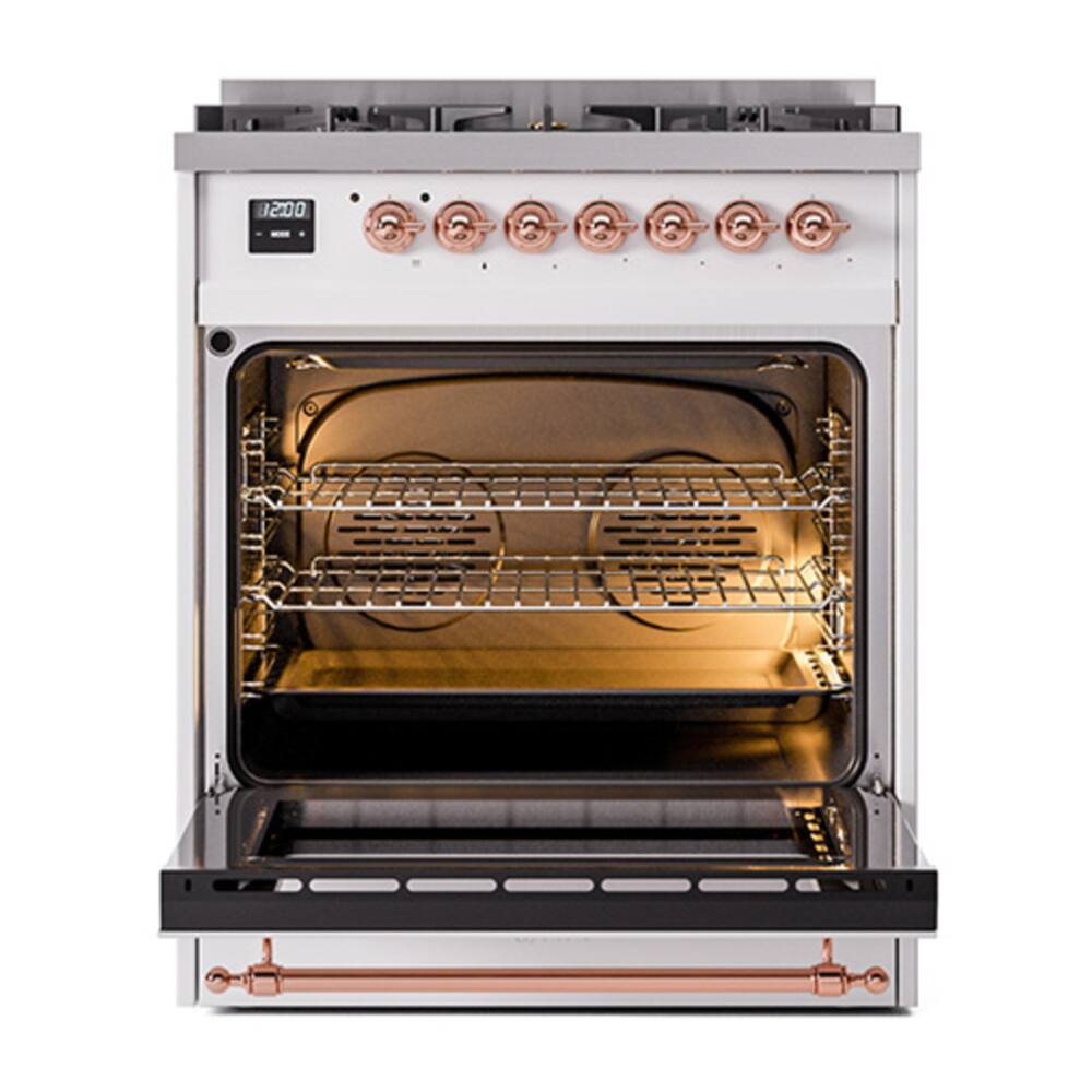 Alt View 5. ILVE - ILVE Nostalgie II 30 inch Dual Fuel Range with 5 Burners (Liquid Propane, White, Copper Trim) - White.
